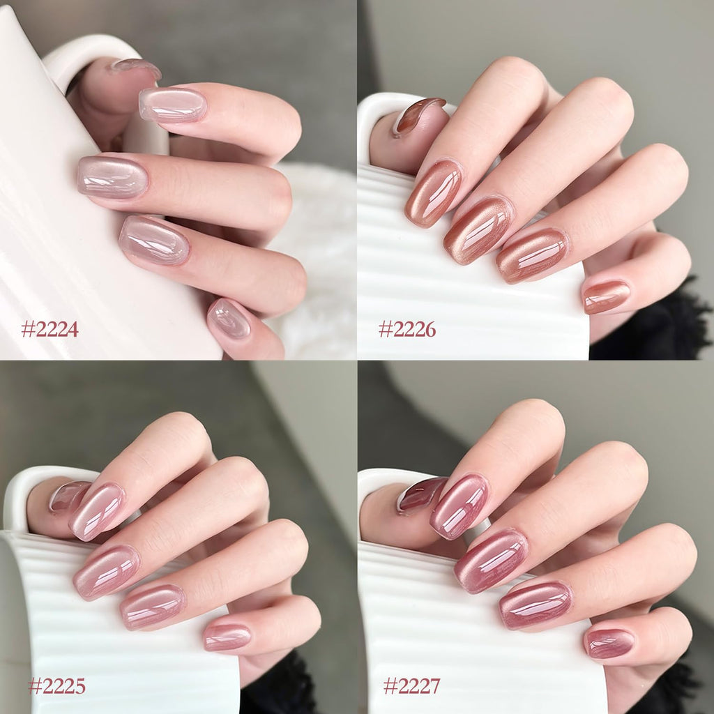 GAOY Jelly Pink Silver Cat Eye Gel Nail Polish Set with Magnet — Holographic Glitter Cat Eye at Home