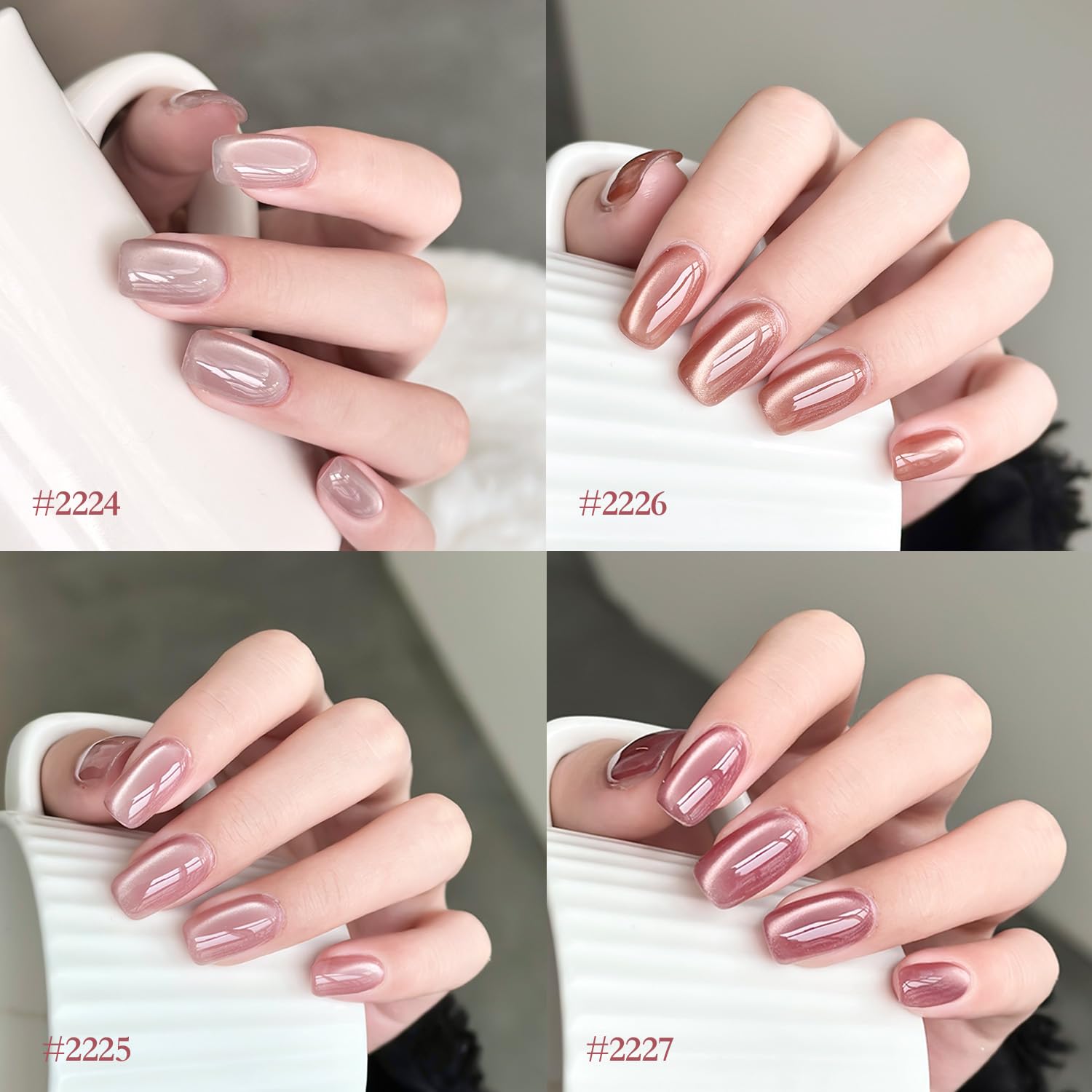 GAOY Jelly Pink Silver Cat Eye Gel Nail Polish Set with Magnet — Holographic Glitter Cat Eye at Home