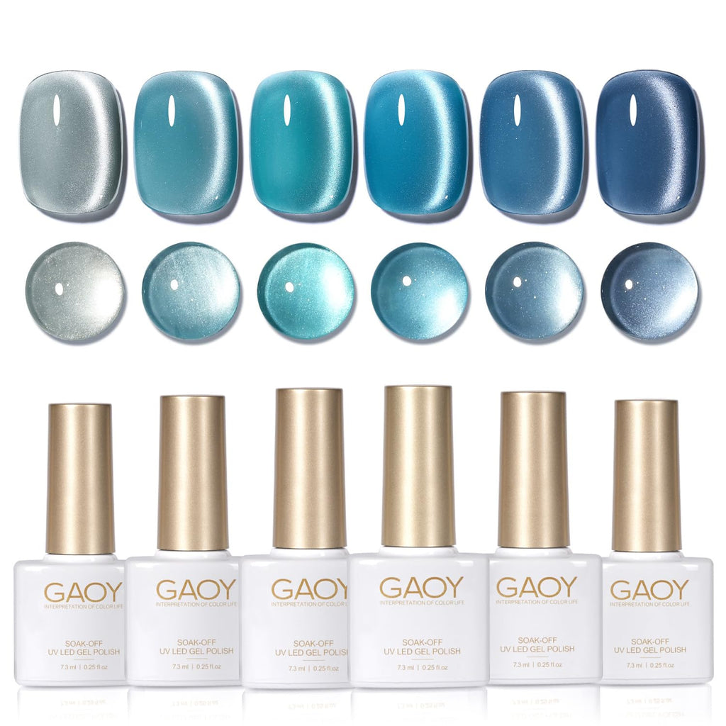 GAOY Blue Cat Eye Gel Nail Polish Set with Magnet – Glitter Holographic Cat Eye, DIY at Home