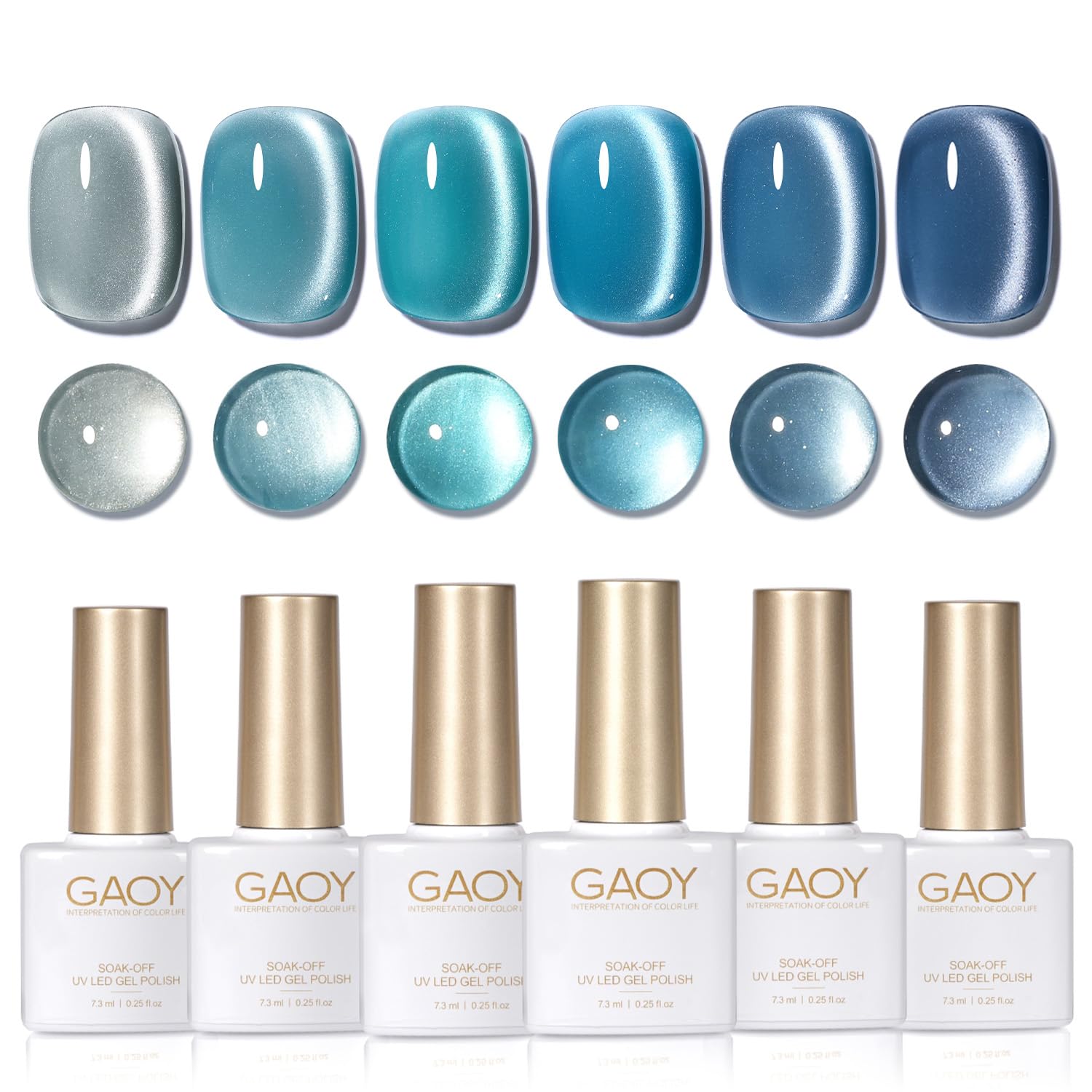 GAOY Blue Cat Eye Gel Nail Polish Set with Magnet – Glitter Holographic Cat Eye, DIY at Home