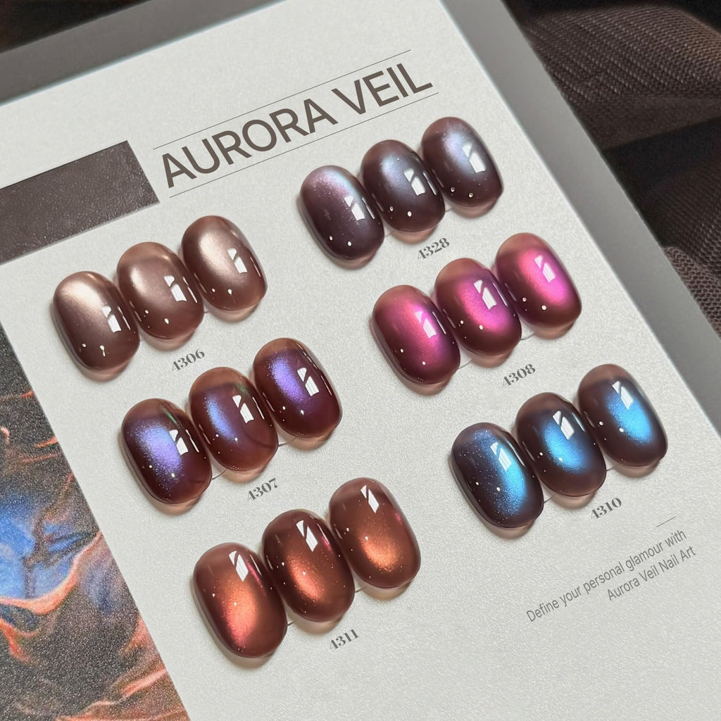 GAOY Brown Chameleon Cat Eye Gel Polish Kit with Magnet – 6 Glitter Holographic Colors