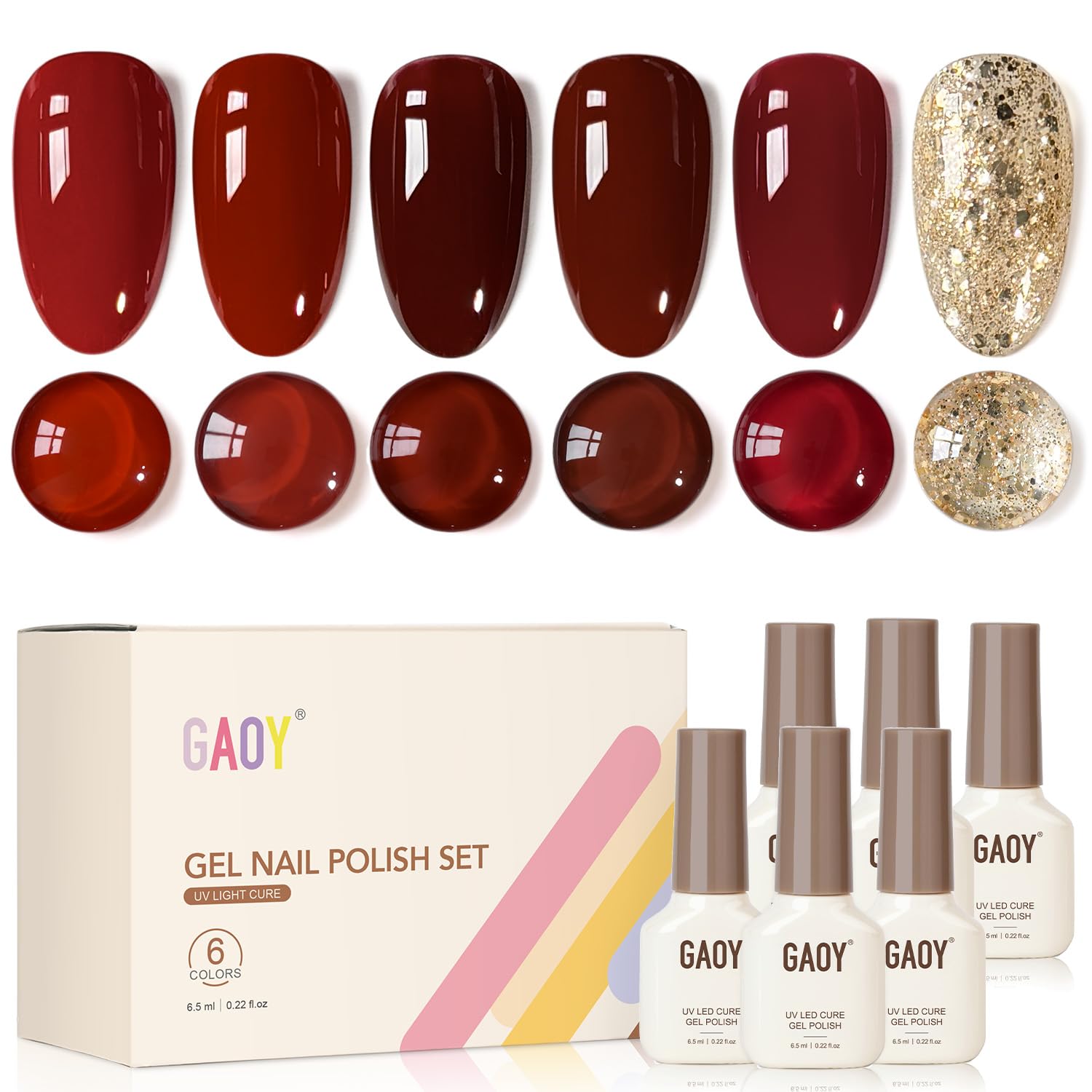GAOY Burgundy Red Gel Nail Polish Set – 6 Colors for DIY & Salon Nails