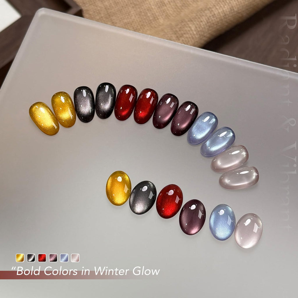 GAOY Cat Eye Gel Nail Polish Set with Magnet — 6 Glitter Colors