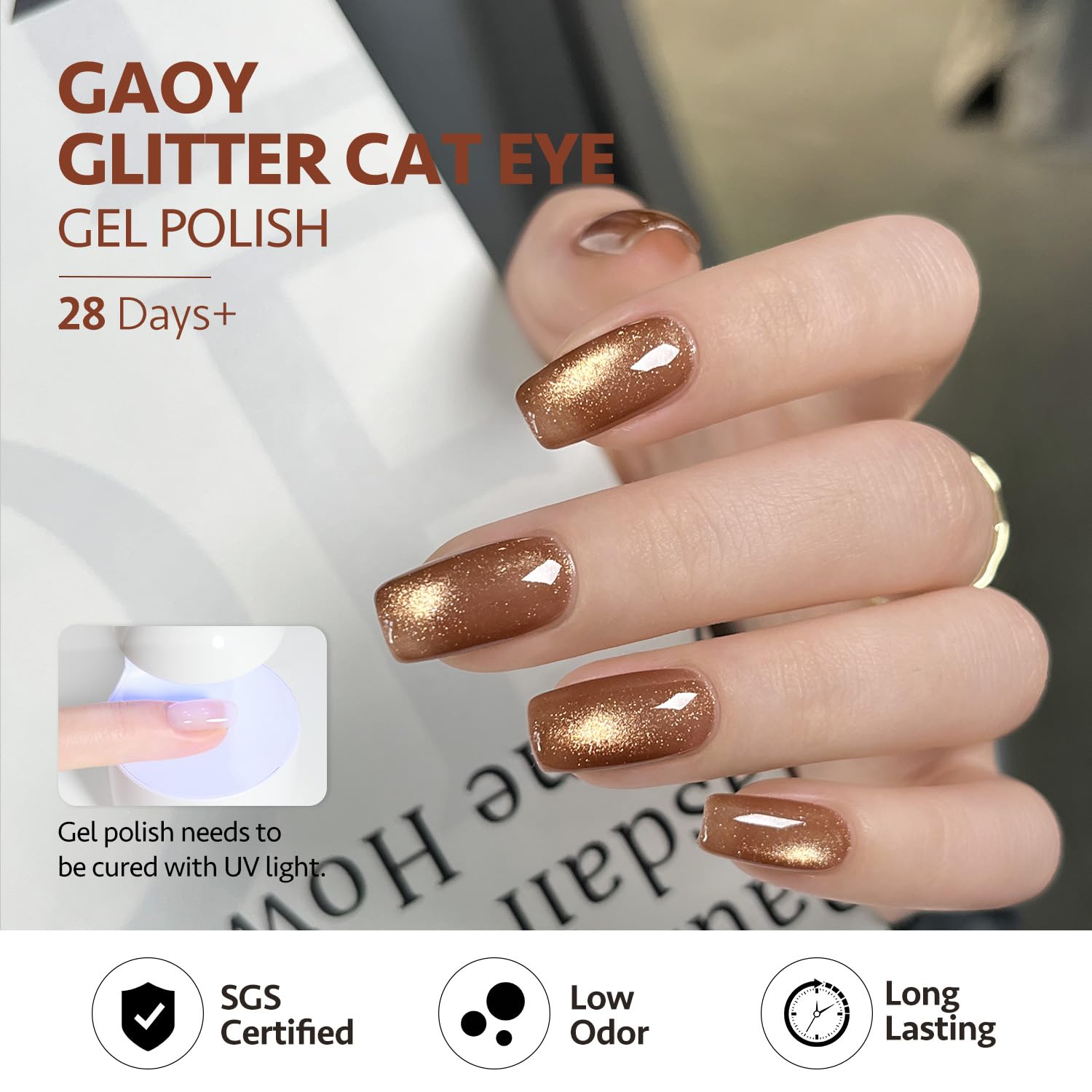 GAOY Glitter Cat Eye Gel Nail Polish Set with Magnet – 6 Colors for Home Salon (Sunshine)