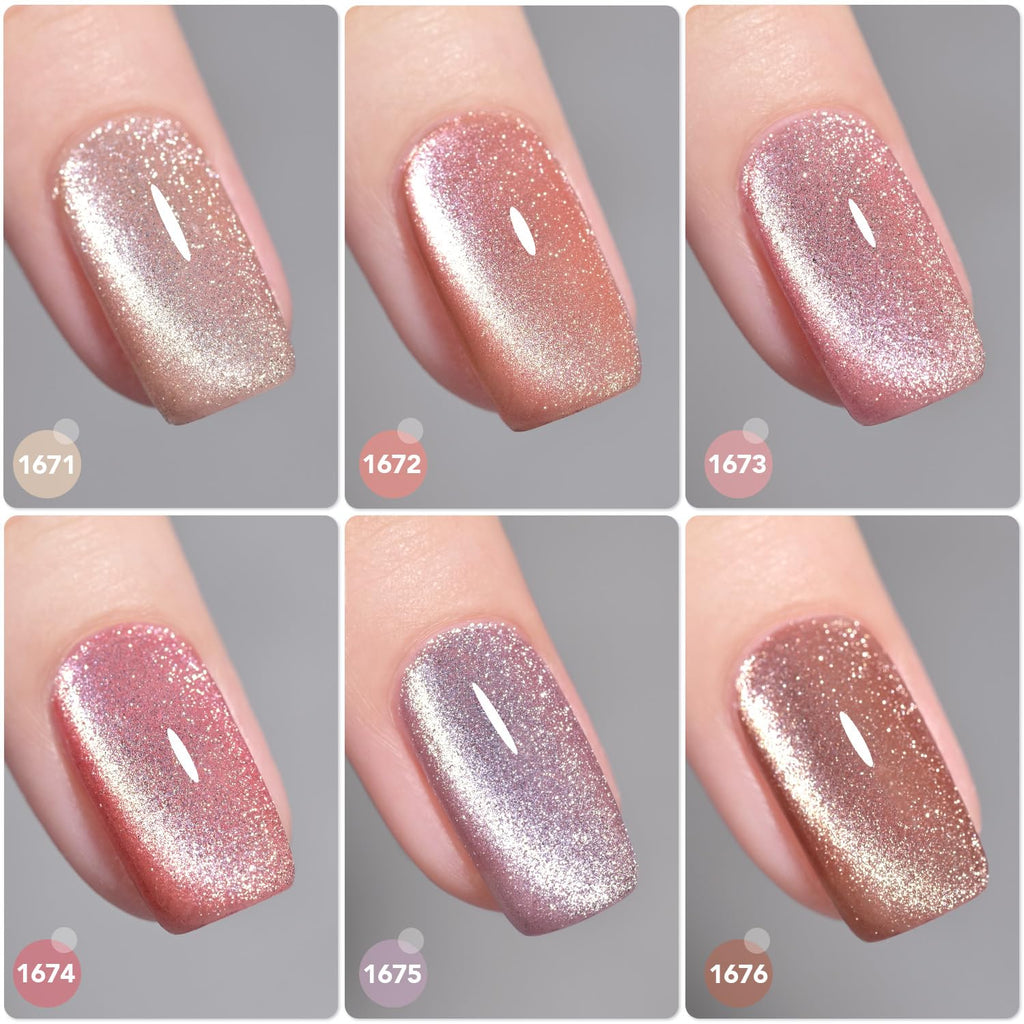 GAOY Pink Ocean Cat Eye Gel Nail Polish Set with Magnet – Holographic Cat Eye, At-Home Salon Gel Manicure