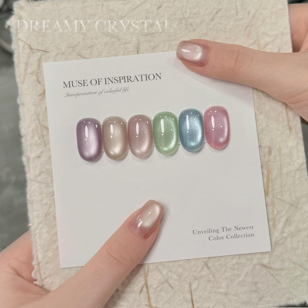 GAOY Summer Gel Nail Polish Set – 6 Icy Sheer Cat Eye Gels with Magnet