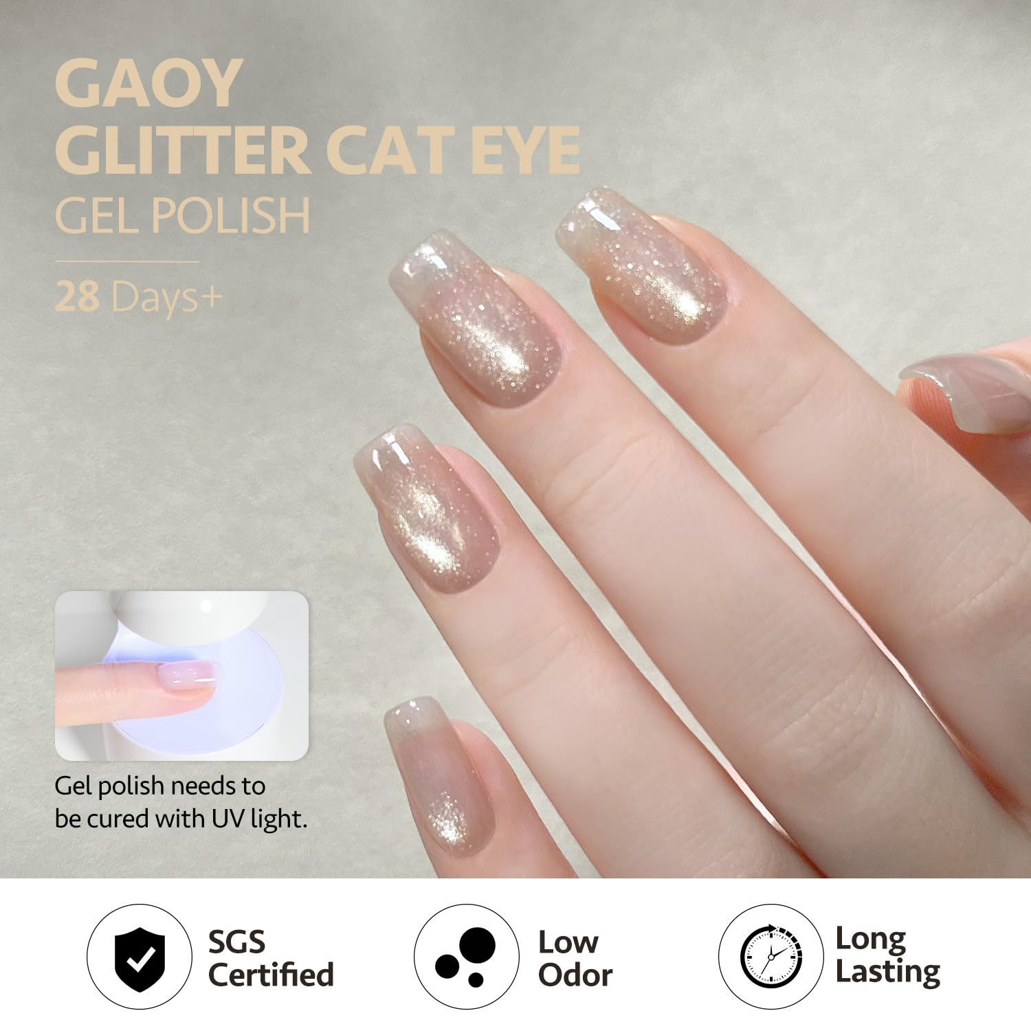 GAOY Glitter Cat Eye Gel Nail Polish Set with Magnet – 6 Colors + Cat Eye Holographic Finish