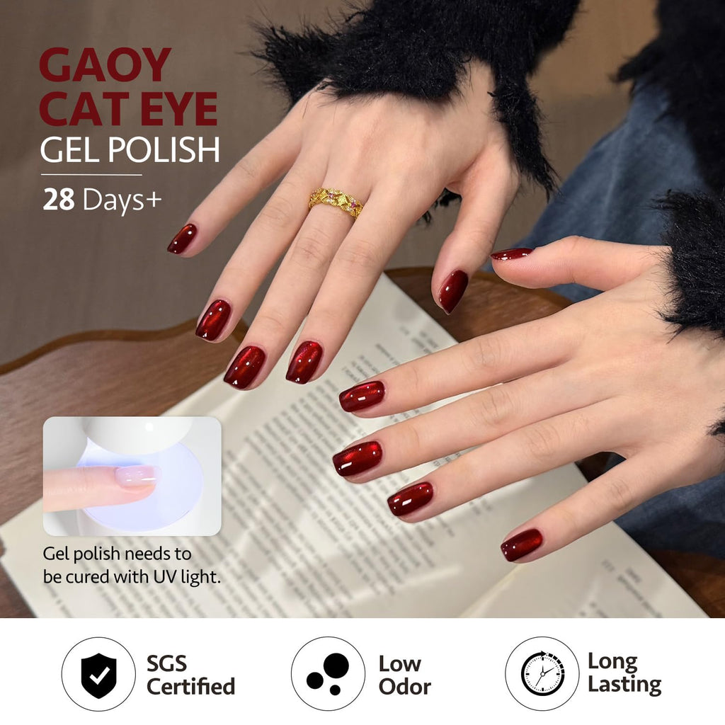GAOY Cat Eye Gel Nail Polish Set with Magnet — 6 Glitter Colors