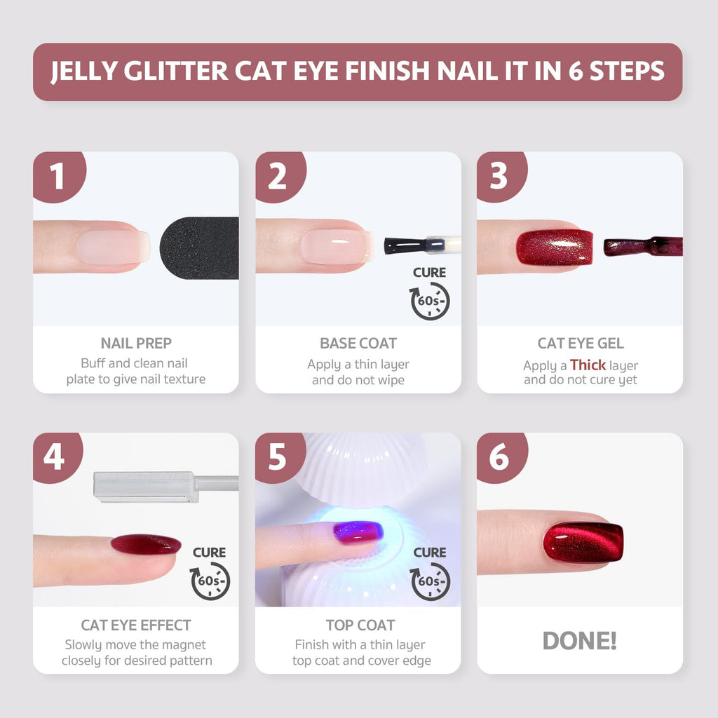 GAOY Dream World Glitter Cat Eye Gel Nail Polish Set with Magnet – Pink/Blue Holographic Cat Eye, 6 Color Gel Kit