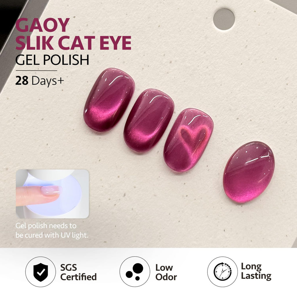 GAOY Pink Cat Eye Gel Nail Polish Set with Magnet – 6 Holographic Colors for Date Night