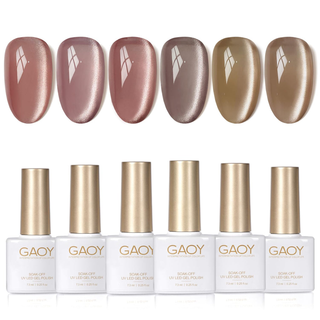 GAOY Forest Sunset Cat Eye Gel Nail Polish Set with Magnet – Holographic Cat Eye at Home Manicure