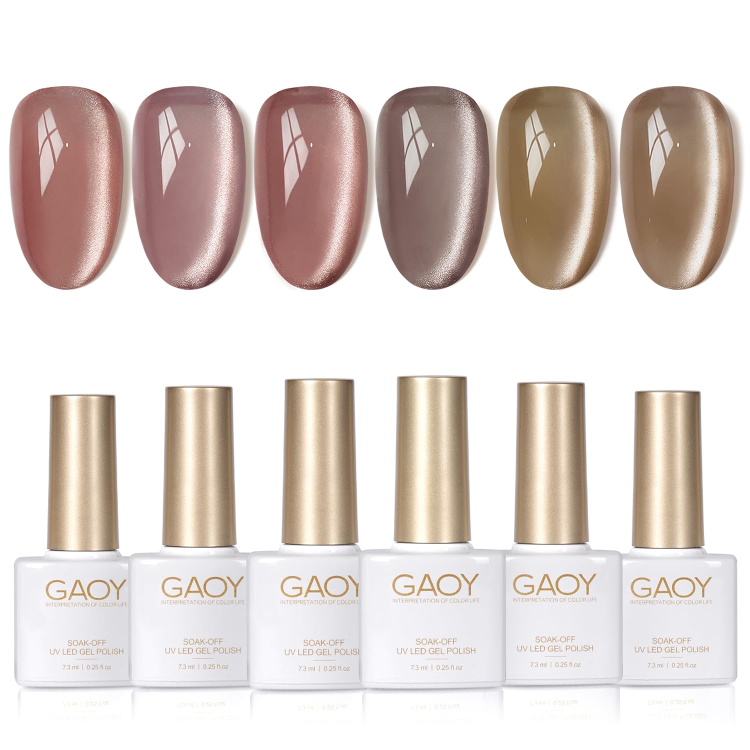 GAOY Forest Sunset Cat Eye Gel Nail Polish Set with Magnet – Holographic Cat Eye at Home Manicure