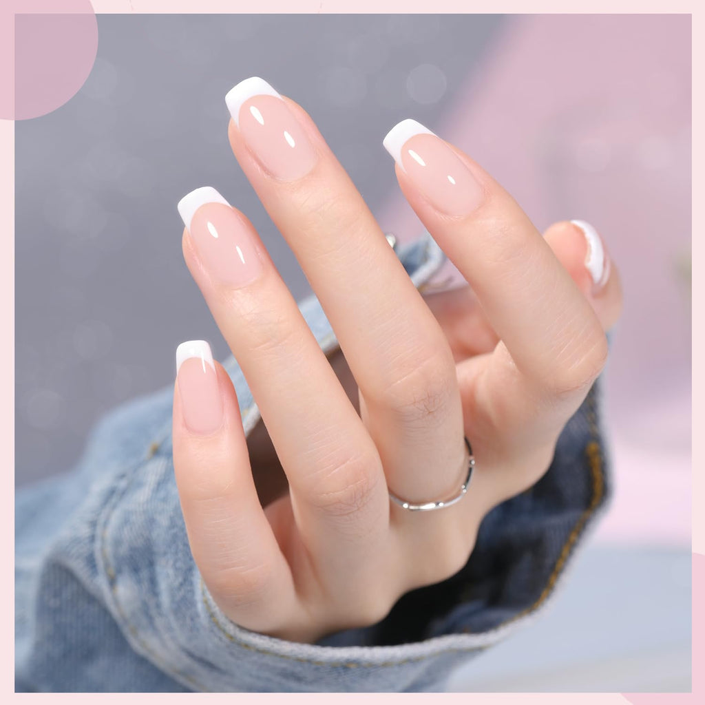 GAOY French Manicure Kit: Nail Stamper & 2 Gel Polishes for Nude Milky Pink and White Tips