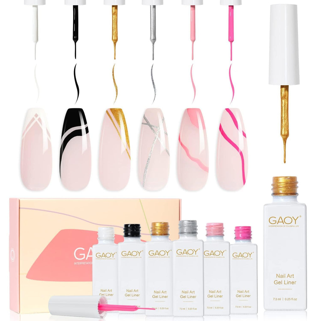 GAOY Gel Nail Polish Art Liner – 6 Classic Colors for French Tips & Nail Art