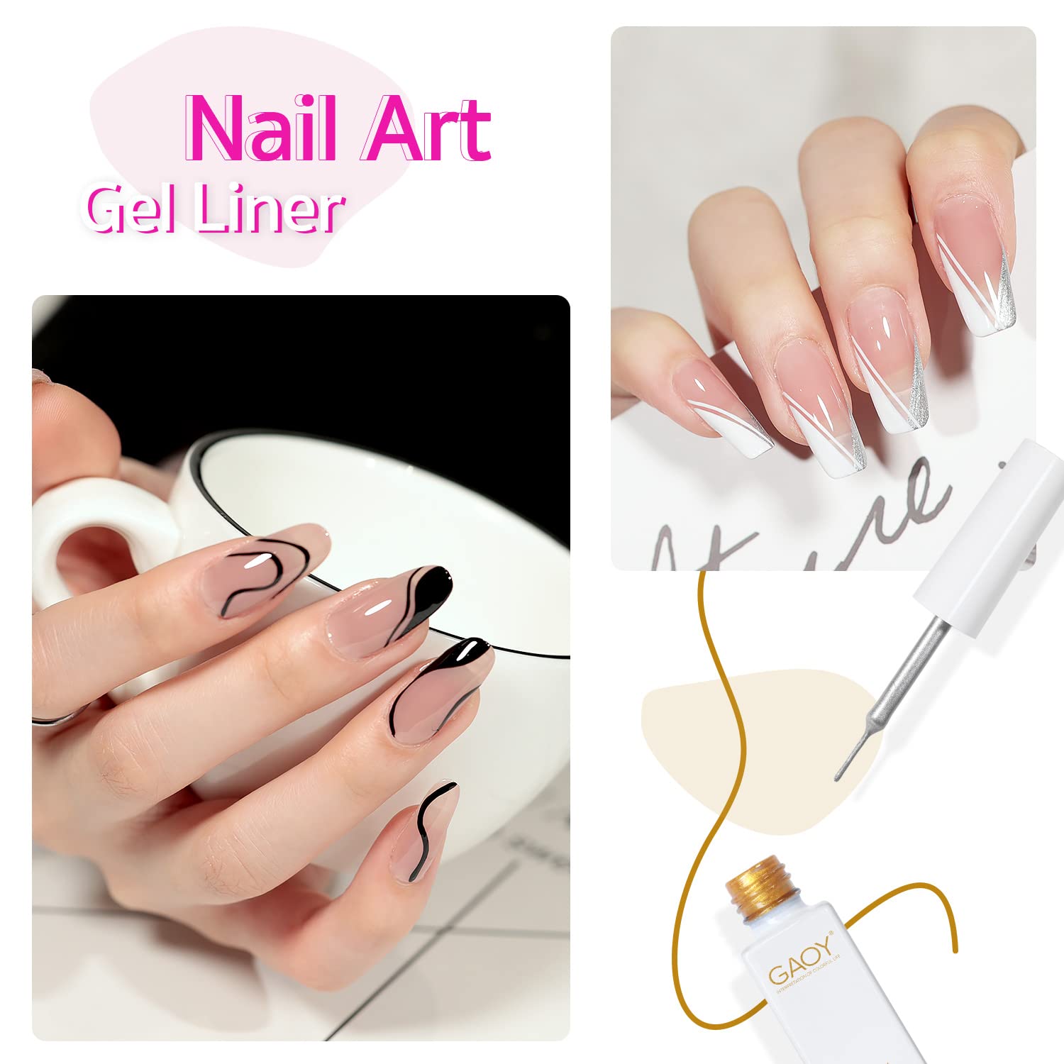 GAOY Gel Nail Polish Art Liner – 6 Classic Colors for French Tips & Nail Art