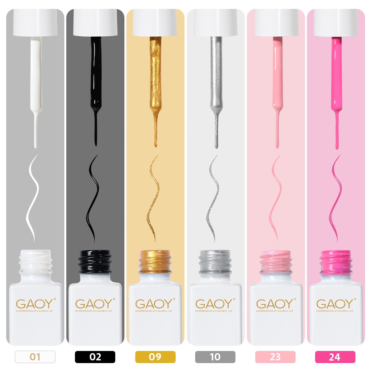 GAOY Gel Nail Polish Art Liner – 6 Classic Colors for French Tips & Nail Art