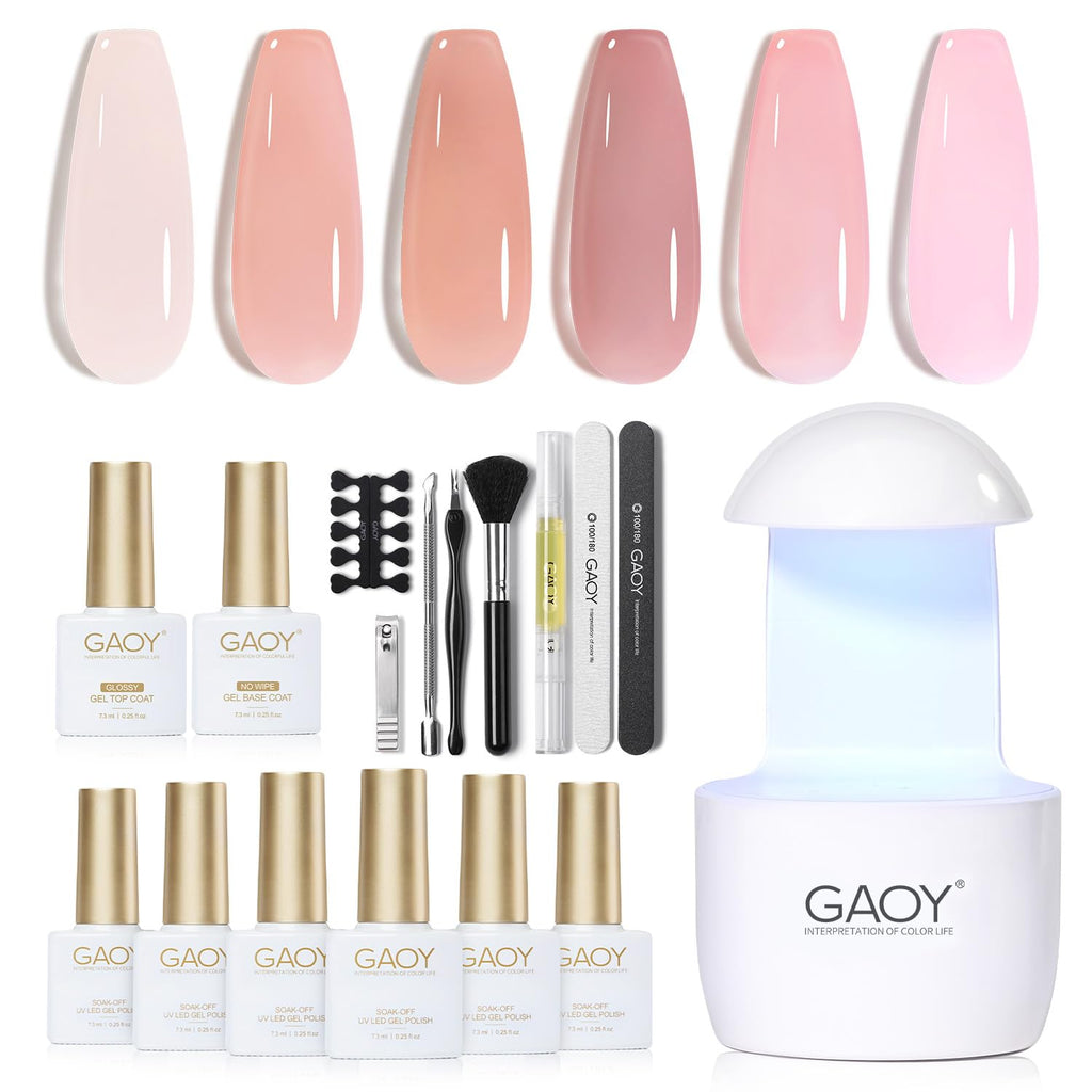 GAOY Gel Nail Polish Kit with UV Light for Beginners – 6 Colors & Base/Top Coat