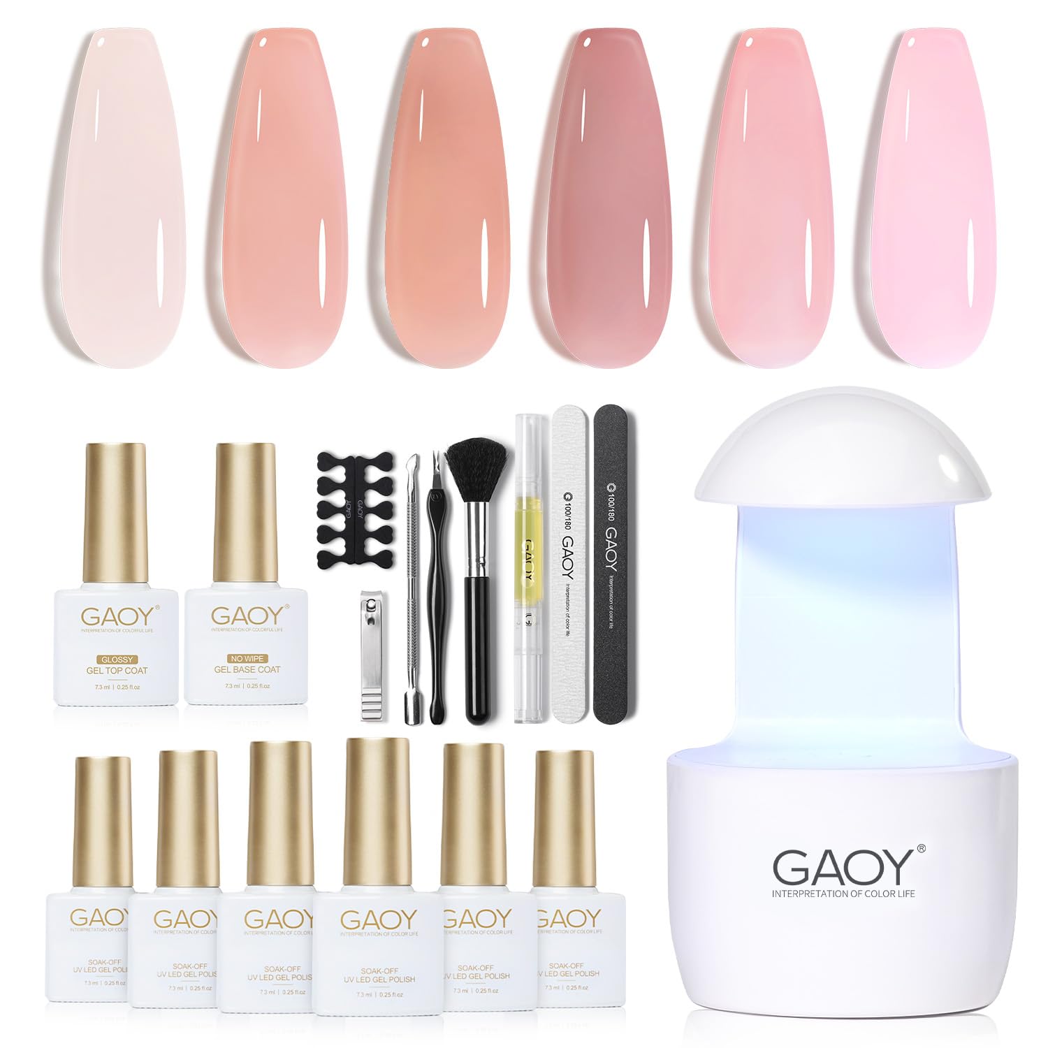 GAOY Gel Nail Polish Kit with UV Light for Beginners – 6 Colors & Base/Top Coat