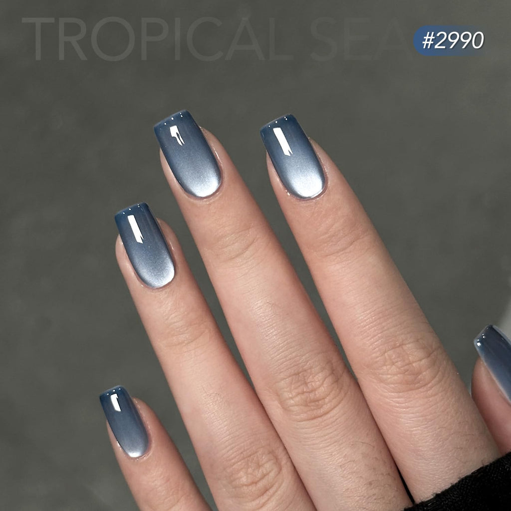 GAOY Blue Cat Eye Gel Nail Polish Set with Magnet – Glitter Holographic Cat Eye, DIY at Home