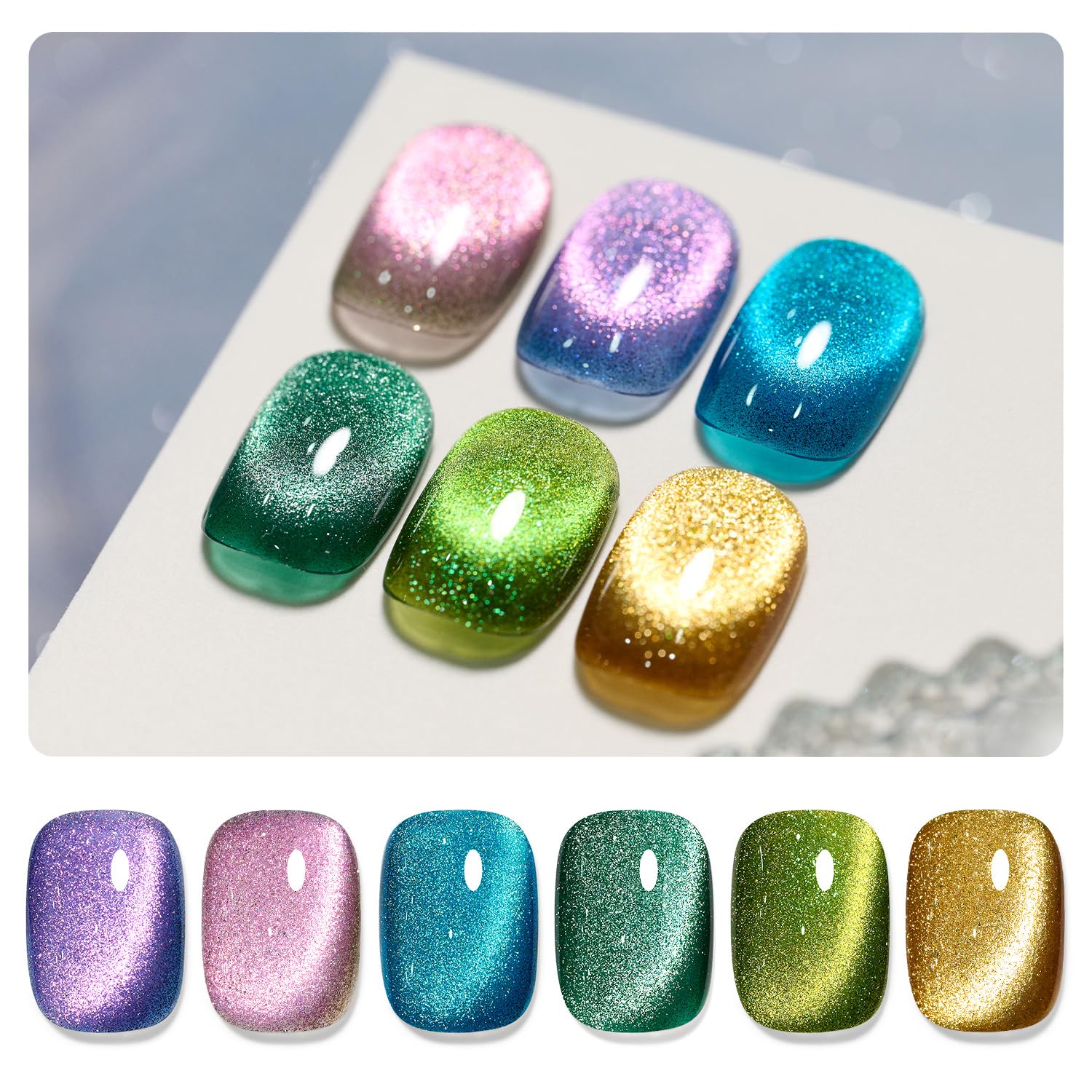 GAOY Glitter Cat Eye Gel Nail Polish Set with Magnet – Colorful Galaxy Holographic Cat Eye for DIY Home Manicure