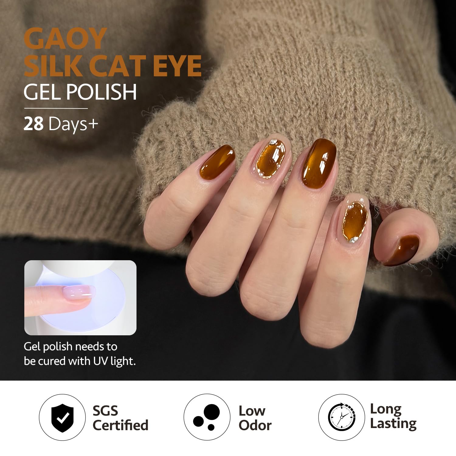 GAOY Glitter Cat Eye Gel Nail Polish Set — 6 Colors with Magnet for Home & Salon Manicures