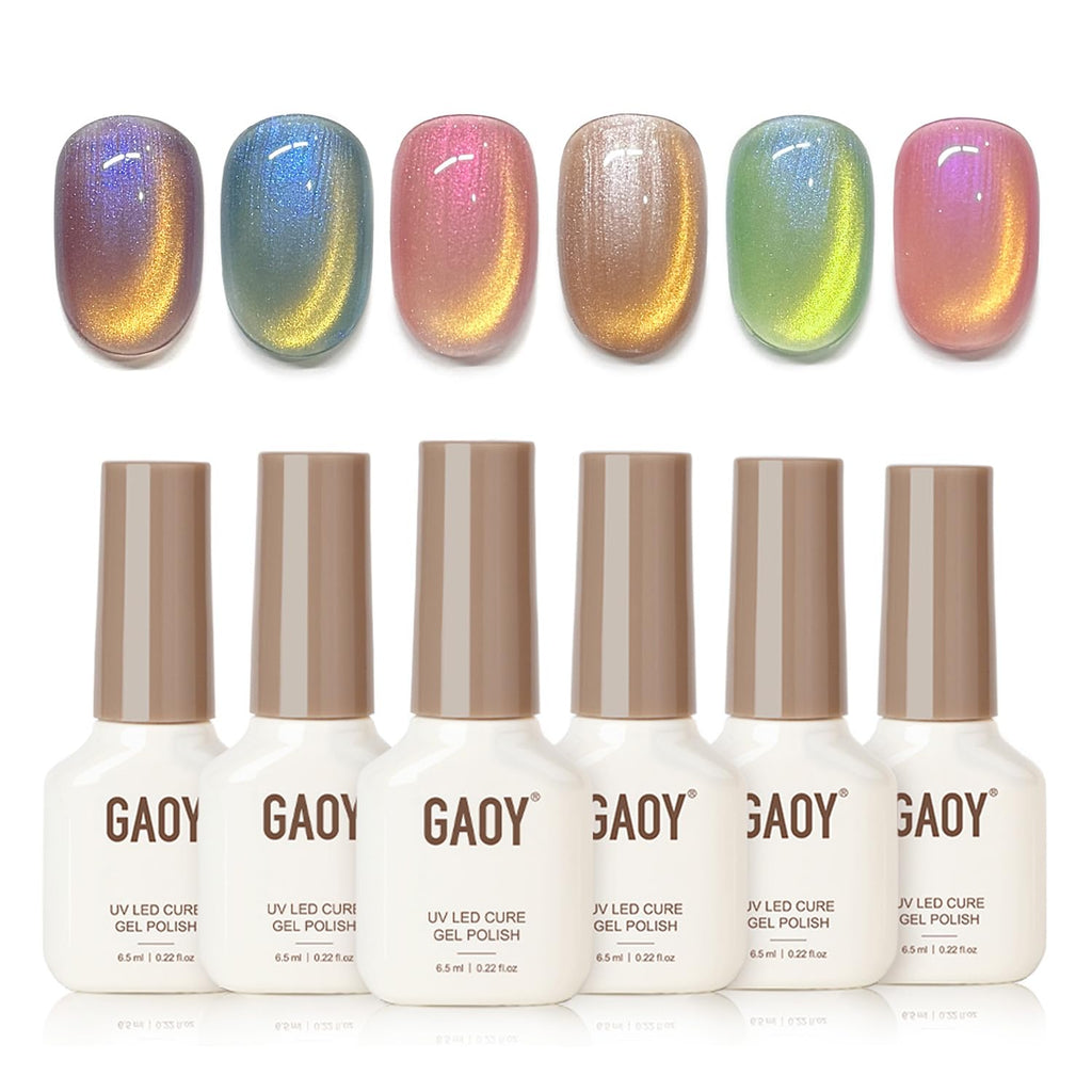 GAOY Glitter Cat Eye Gel Polish Kit with Magnet – 6 Holographic Colors
