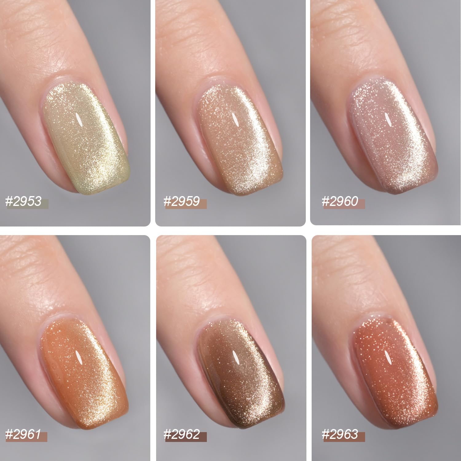 GAOY Glitter Cat Eye Gel Nail Polish Set with Magnet – 6 Colors + Cat Eye Holographic Finish