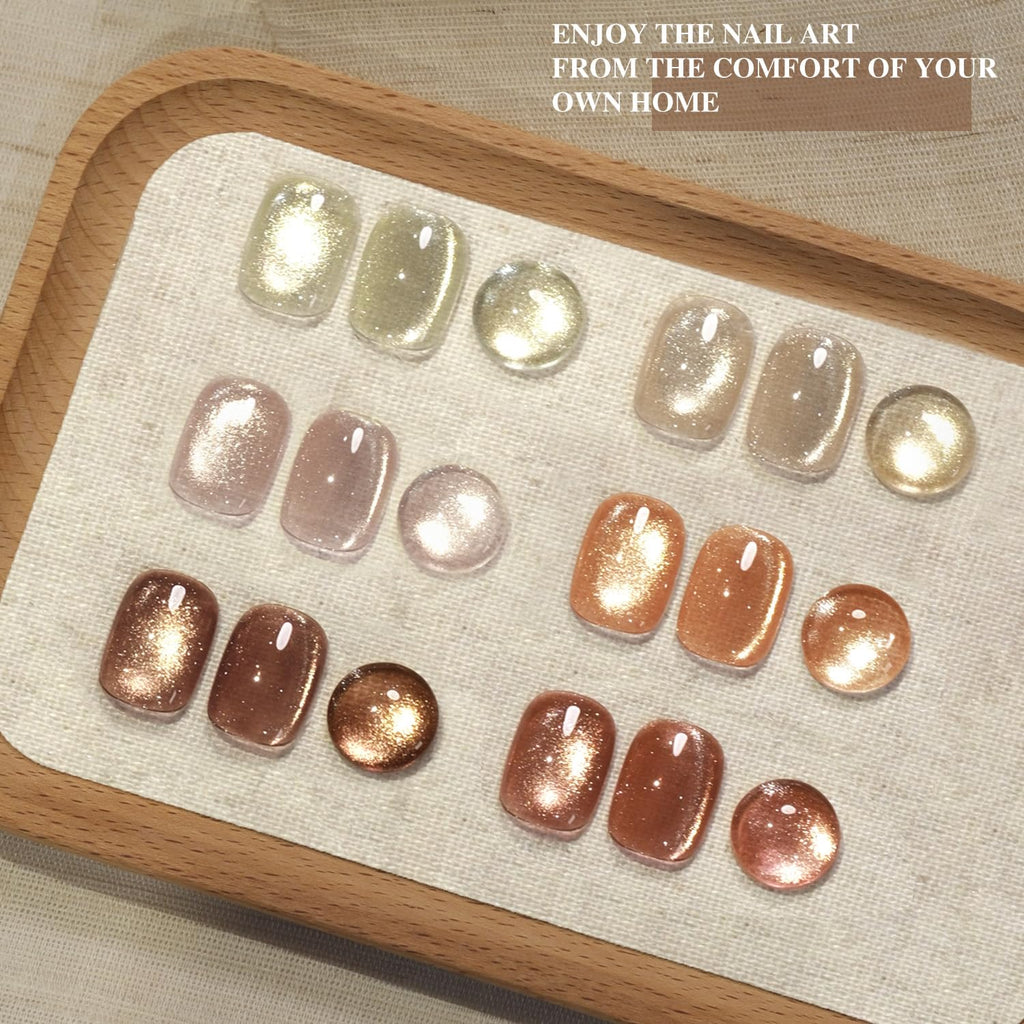 GAOY Glitter Cat Eye Gel Nail Polish Set with Magnet – 6 Colors + Cat Eye Holographic Finish