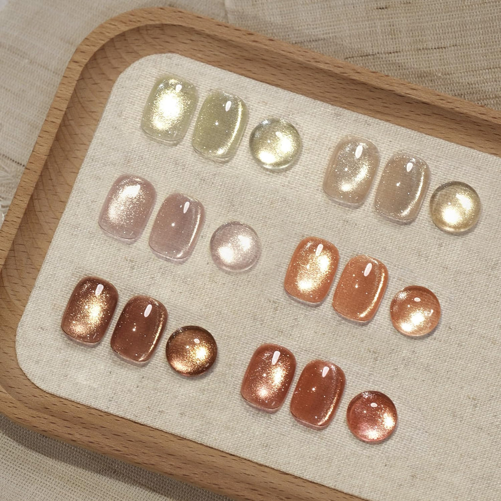 GAOY Glitter Cat Eye Gel Nail Polish Set with Magnet – 6 Colors + Cat Eye Holographic Finish