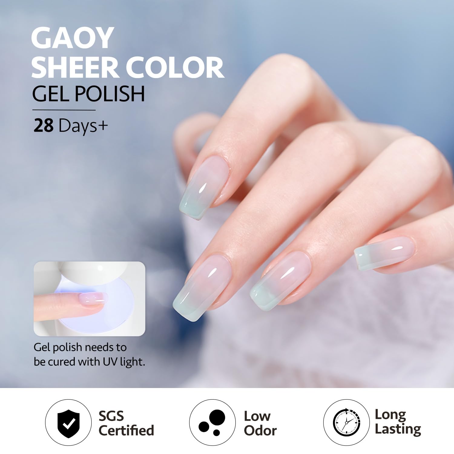 GAOY Jelly Blue Gel Nail Polish Set – 6 Transparent Colors, UV Curing for At-Home Nail Art