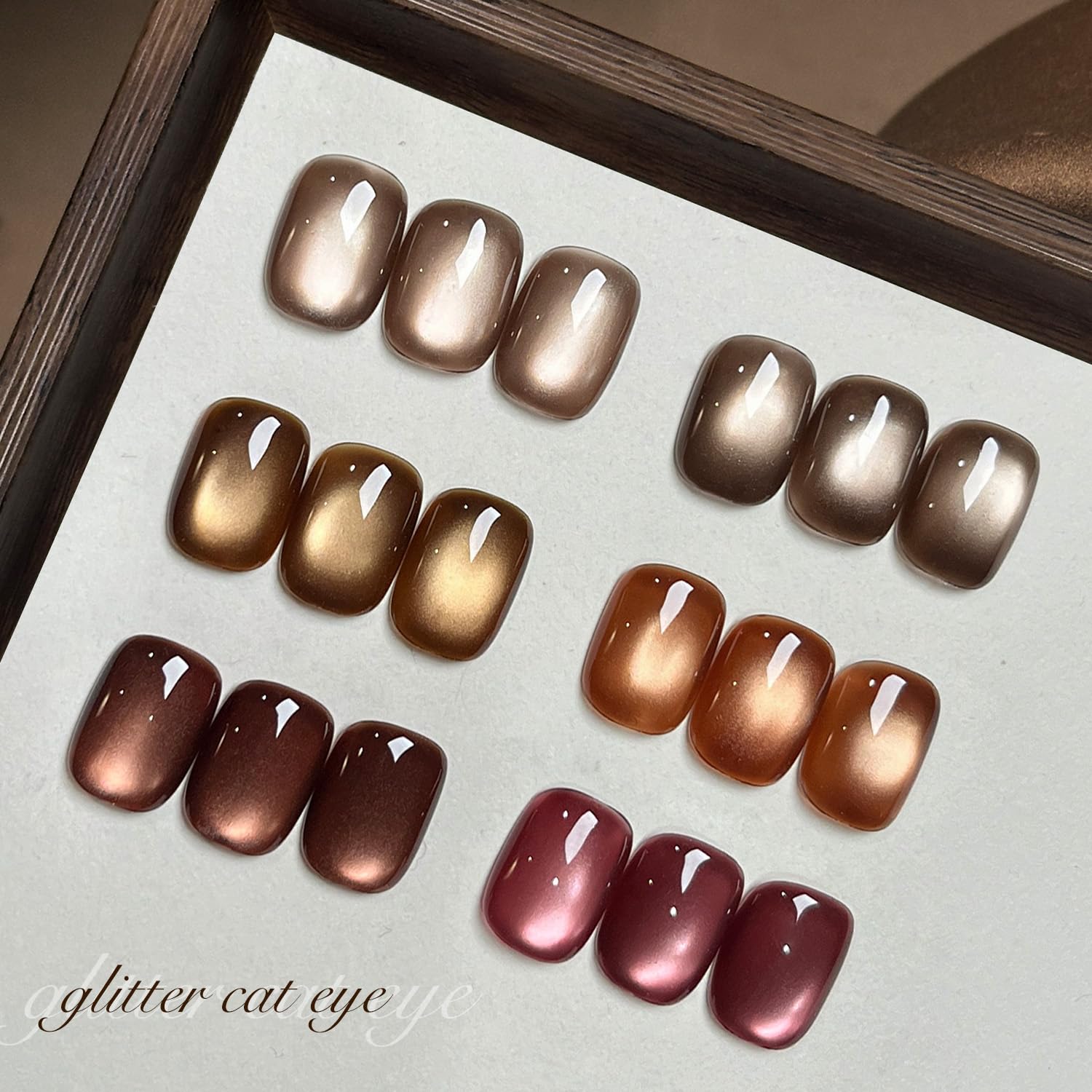 GAOY Jelly Brown Cat Eye Gel Nail Polish Set with Magnet – Glitter Holographic Cat Eye, UV Gel Manicure at Home
