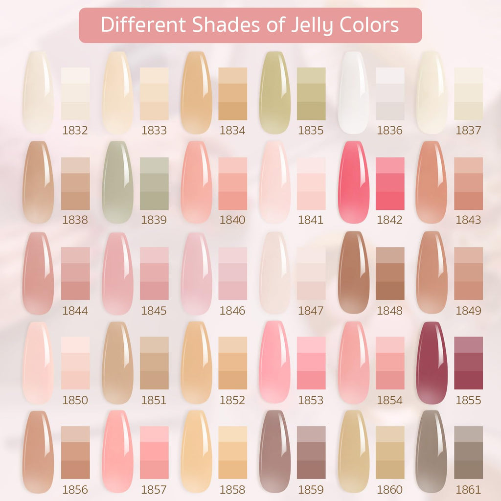 GAOY Jelly Gel Nail Polish Kit – 33-Piece Mint Jelly Sheer Pink Gel Polish Set with Glossy & Matte Top Coats + Base Coat for At-Home Nail Art