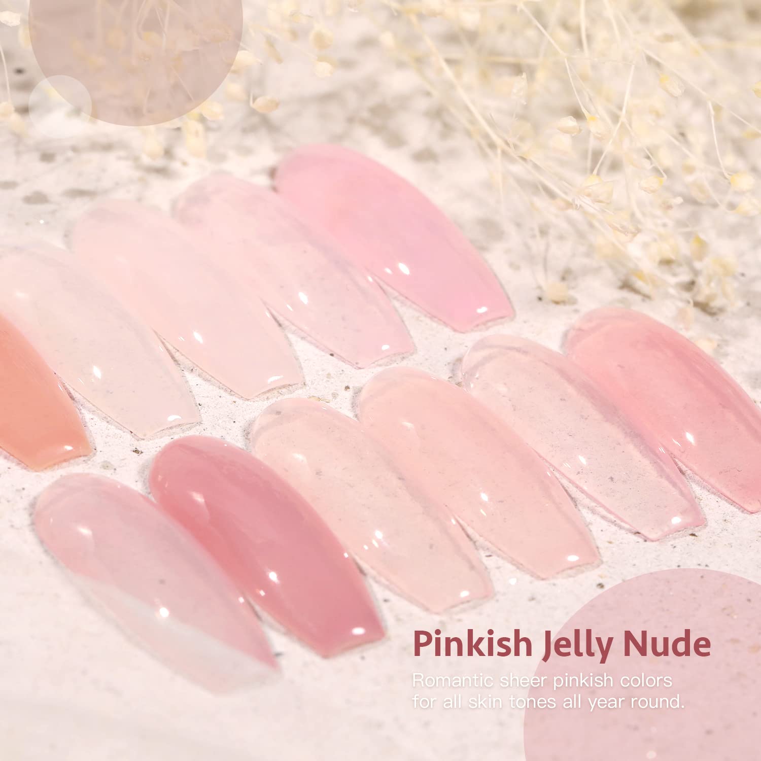 GAOY Jelly Nude Pink Gel Nail Polish Set – 6 Sheer Colors for Home or Salon