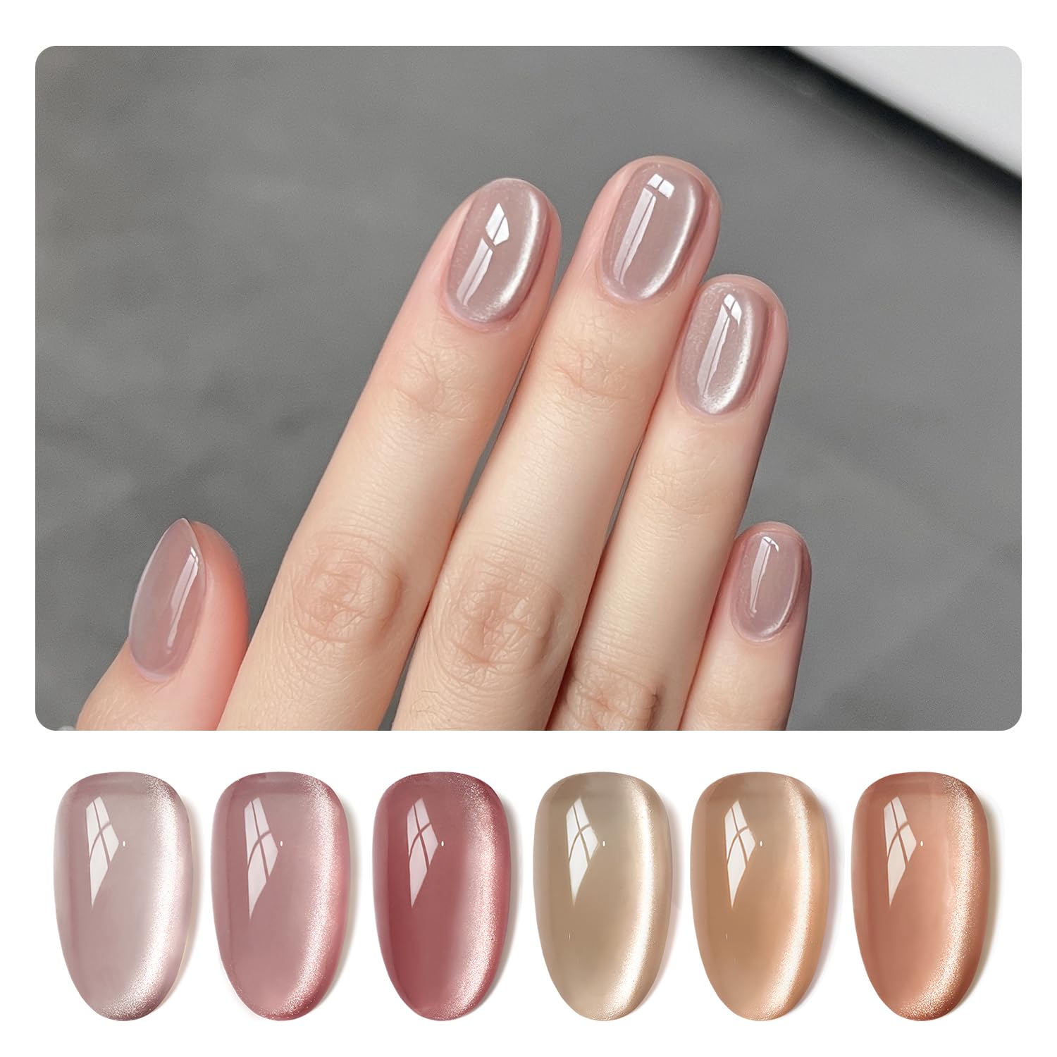 GAOY Jelly Pink Silver Cat Eye Gel Nail Polish Set with Magnet — Holographic Glitter Cat Eye at Home