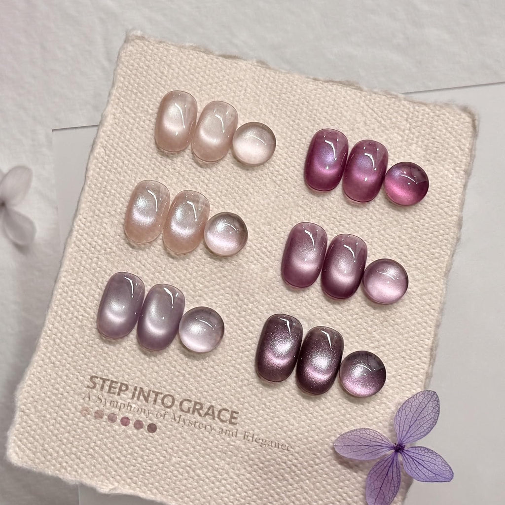 GAOY Purple Cat Eye Gel Polish Kit with Magnet – 6 Glitter Holographic Colors for DIY Manicure