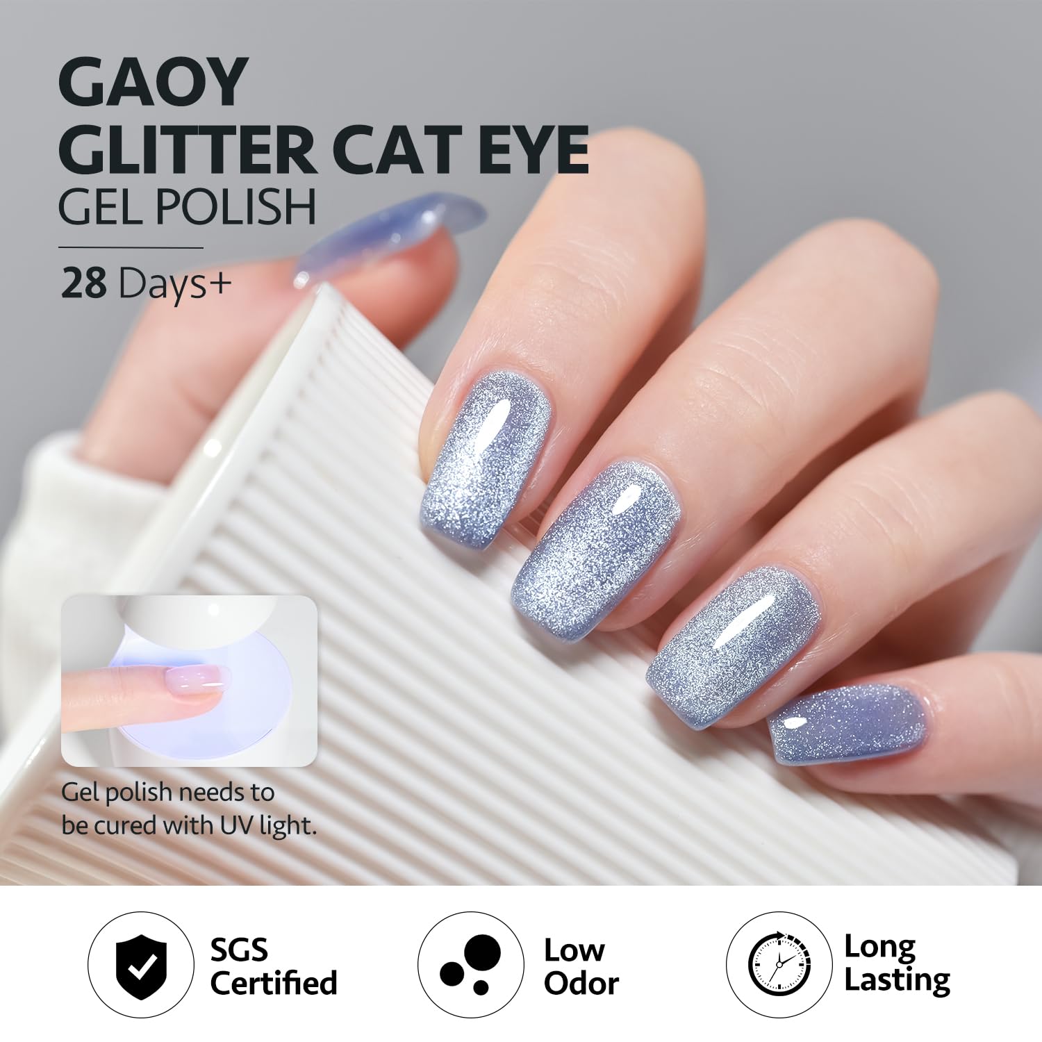 GAOY Holographic Glitter Cat Eye Gel Polish Set - 6 Colors + Free Magnet | Home Nail Art