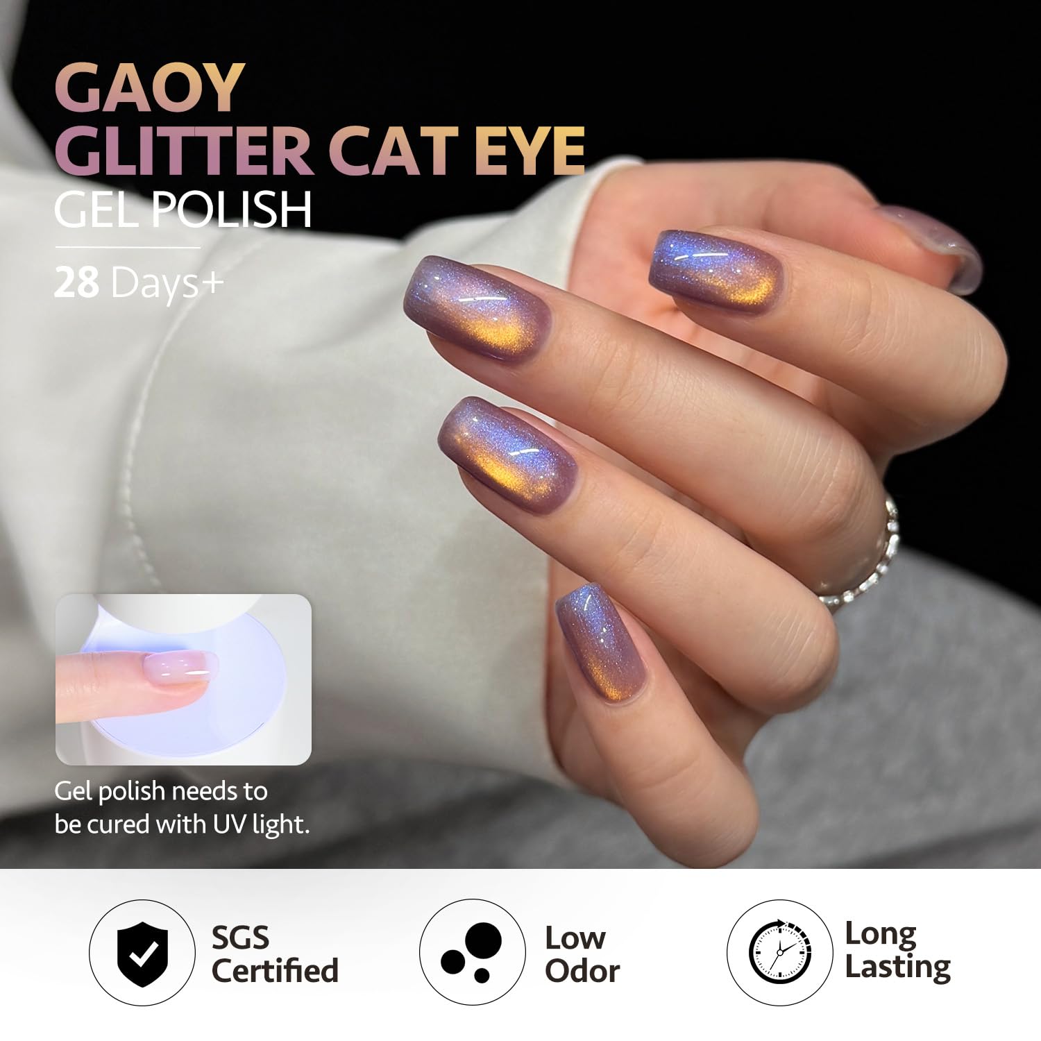 GAOY Glitter Cat Eye Gel Polish Kit with Magnet – 6 Holographic Colors