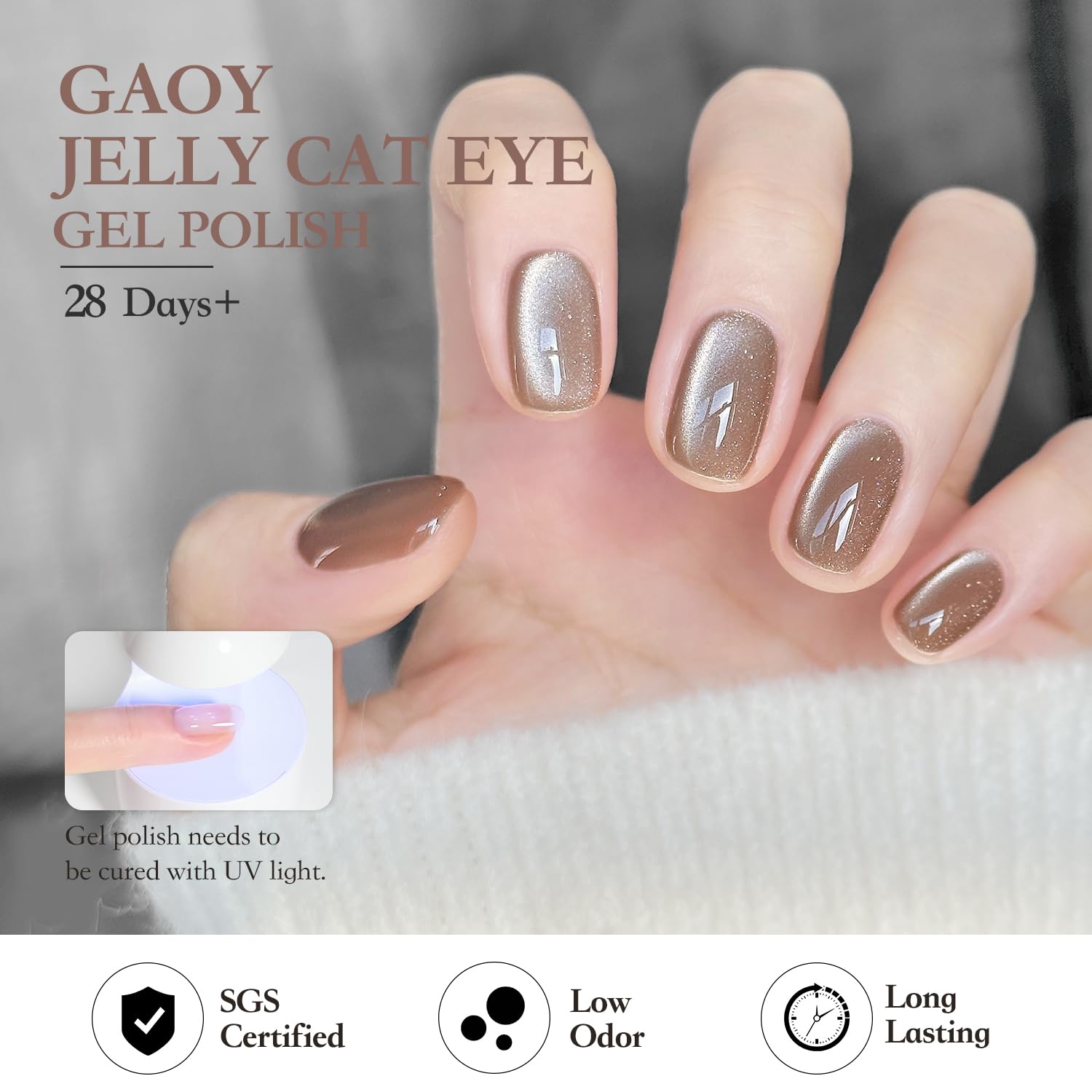 GAOY Forest Sunset Cat Eye Gel Nail Polish Set with Magnet – Holographic Cat Eye at Home Manicure