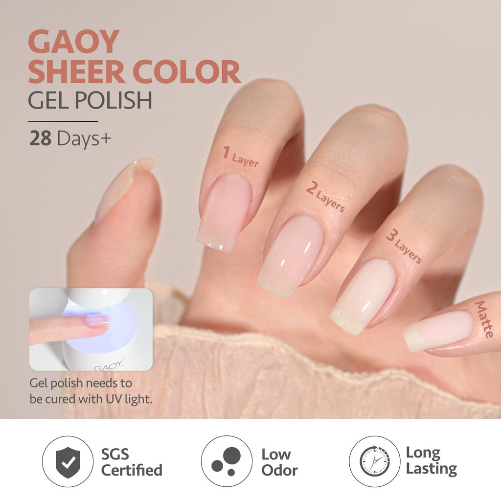 GAOY Milky Jelly Nude Gel Nail Polish Set – 6 Sheer Colors, UV Cure, Soak-Off Gel Kit