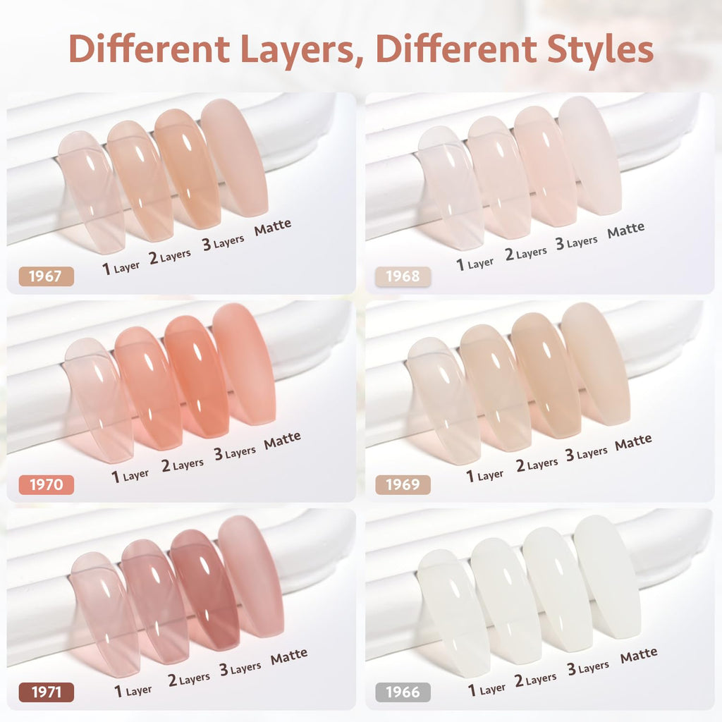 GAOY Milky Jelly Nude Gel Nail Polish Set – 6 Sheer Colors, UV Cure, Soak-Off Gel Kit