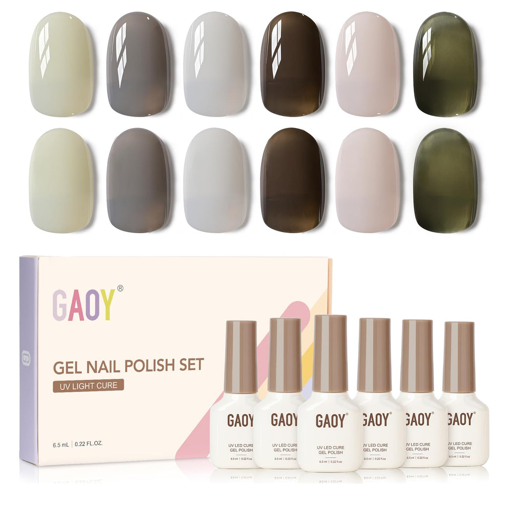 GAOY Milky Gel Nail Polish: 6 Creamy Nude, Gray & Green Shades for Home Manicures