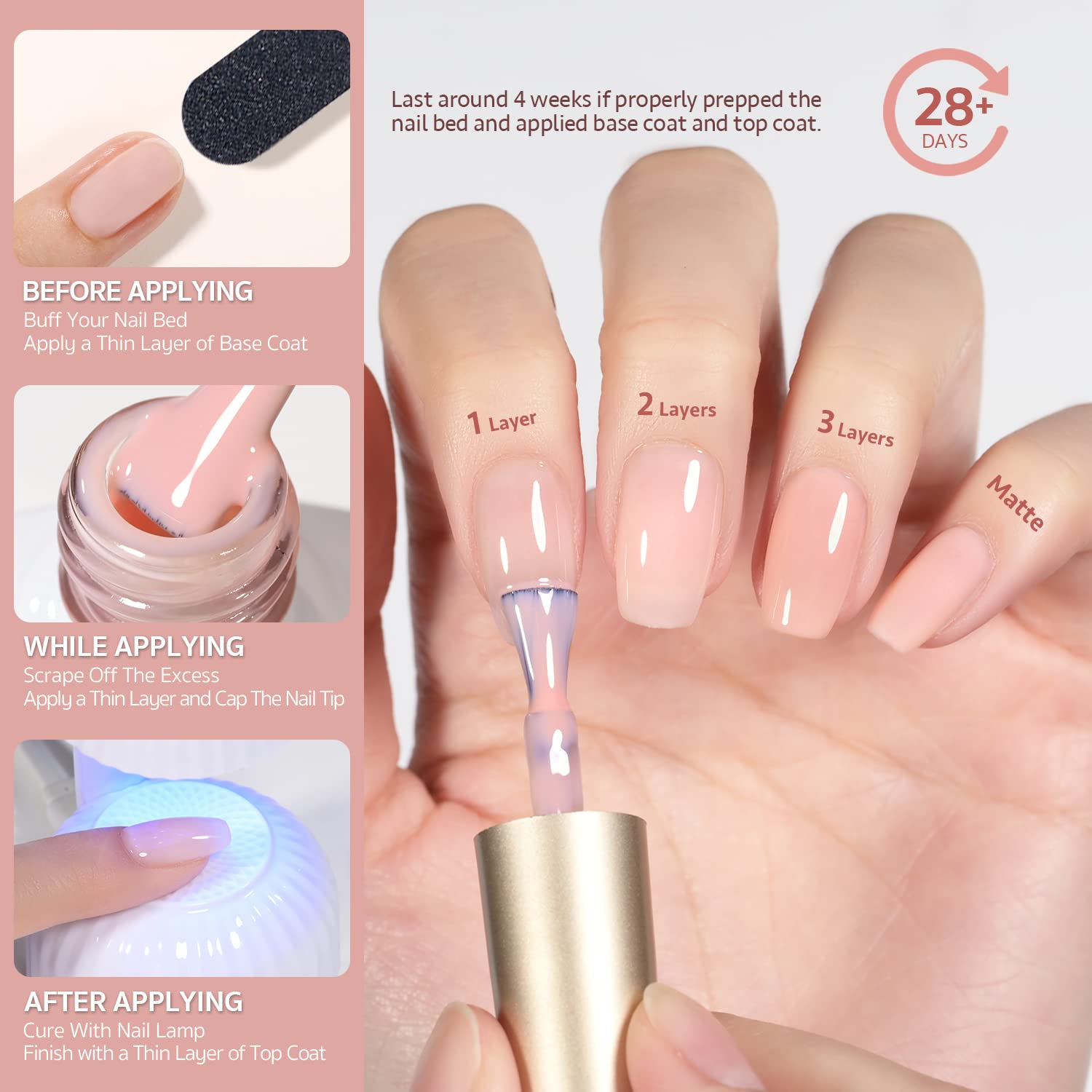GAOY Milky White Jelly Nude Gel Polish Set — 6 Buildable, Transparent Colors