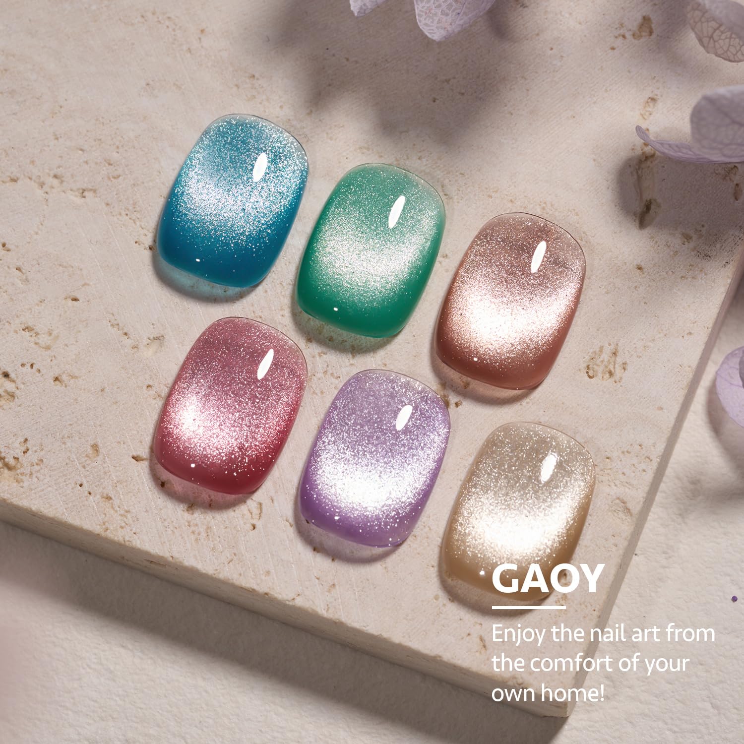 GAOY Glitter Galaxy Cat Eye Gel Nail Polish Set with Magnet – Holographic Cat Eye Nail Art at Home