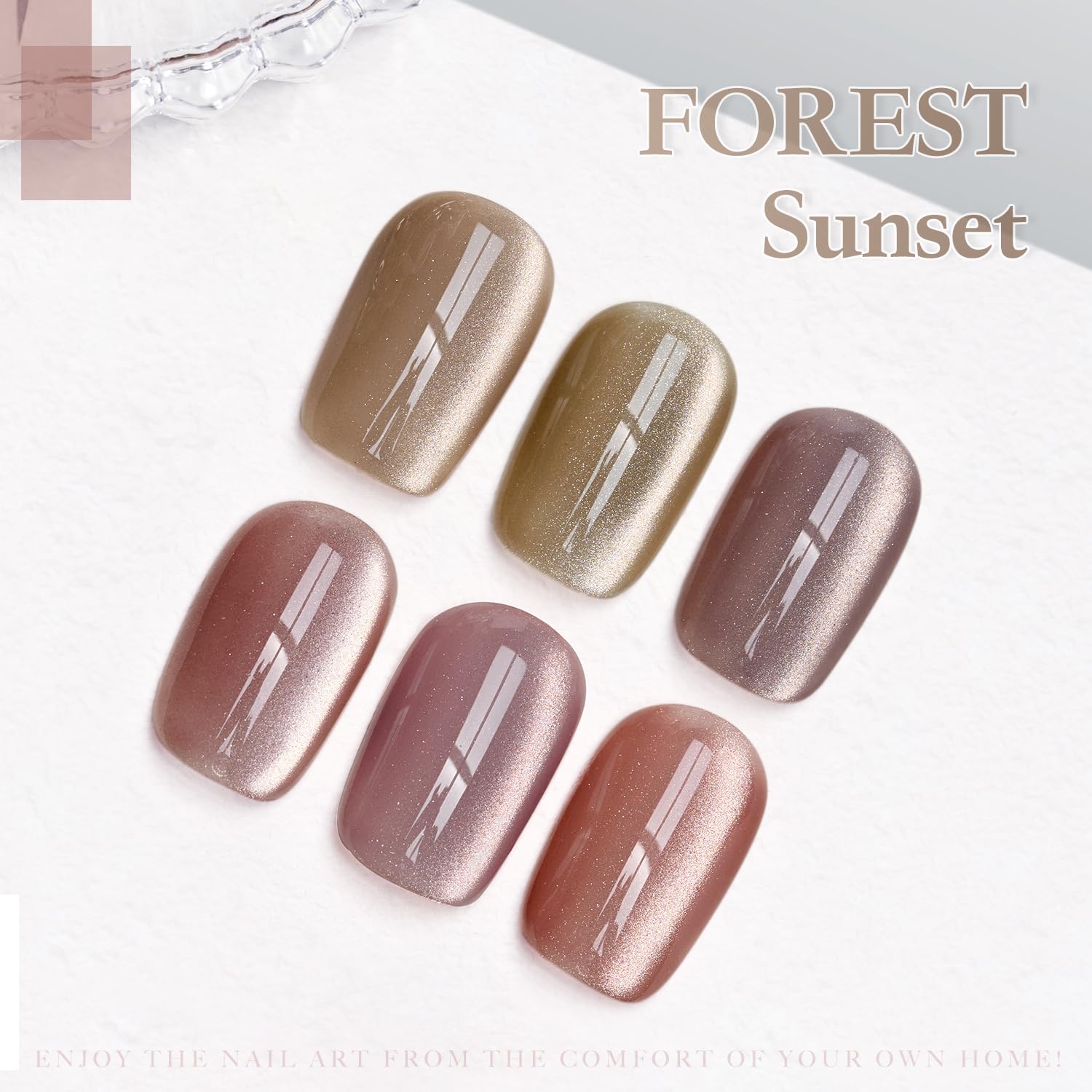 GAOY Forest Sunset Cat Eye Gel Nail Polish Set with Magnet – Holographic Cat Eye at Home Manicure