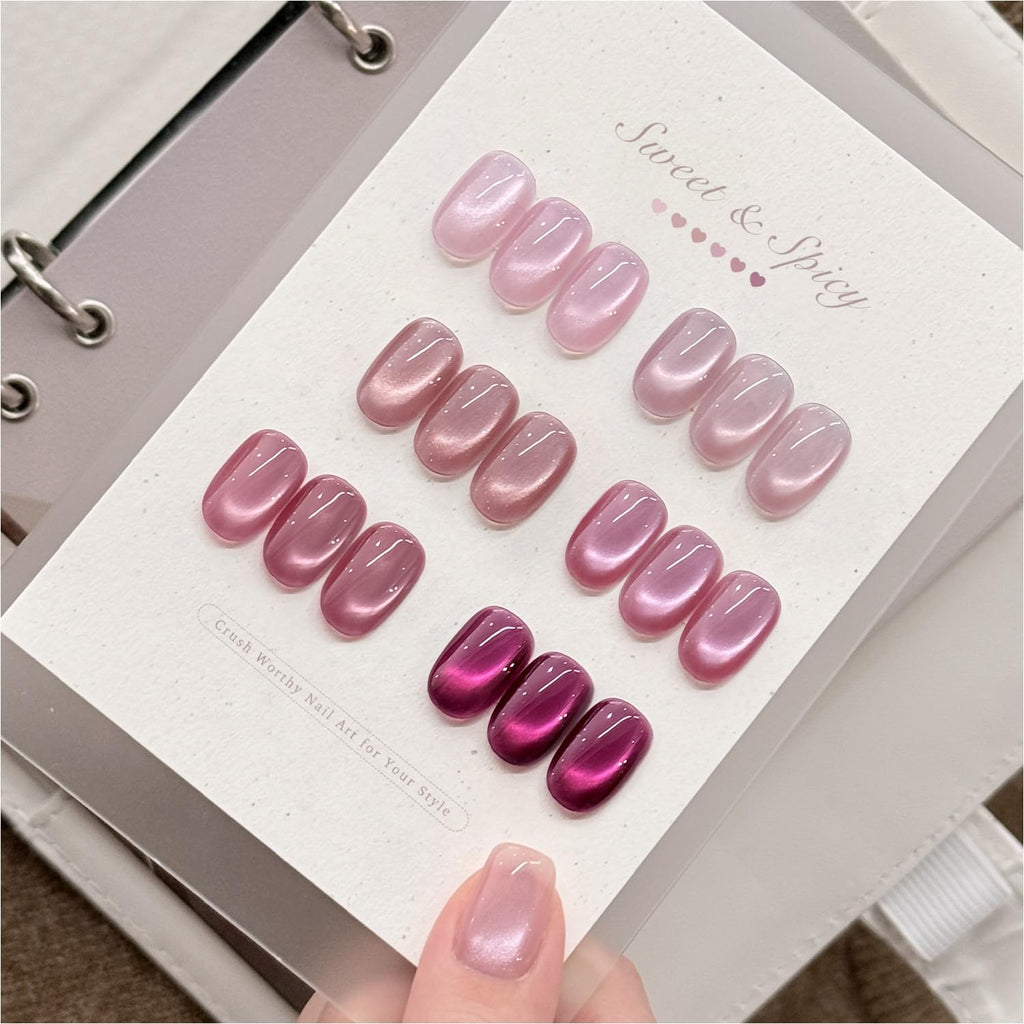 GAOY Pink Cat Eye Gel Nail Polish Set with Magnet – 6 Holographic Colors for Date Night