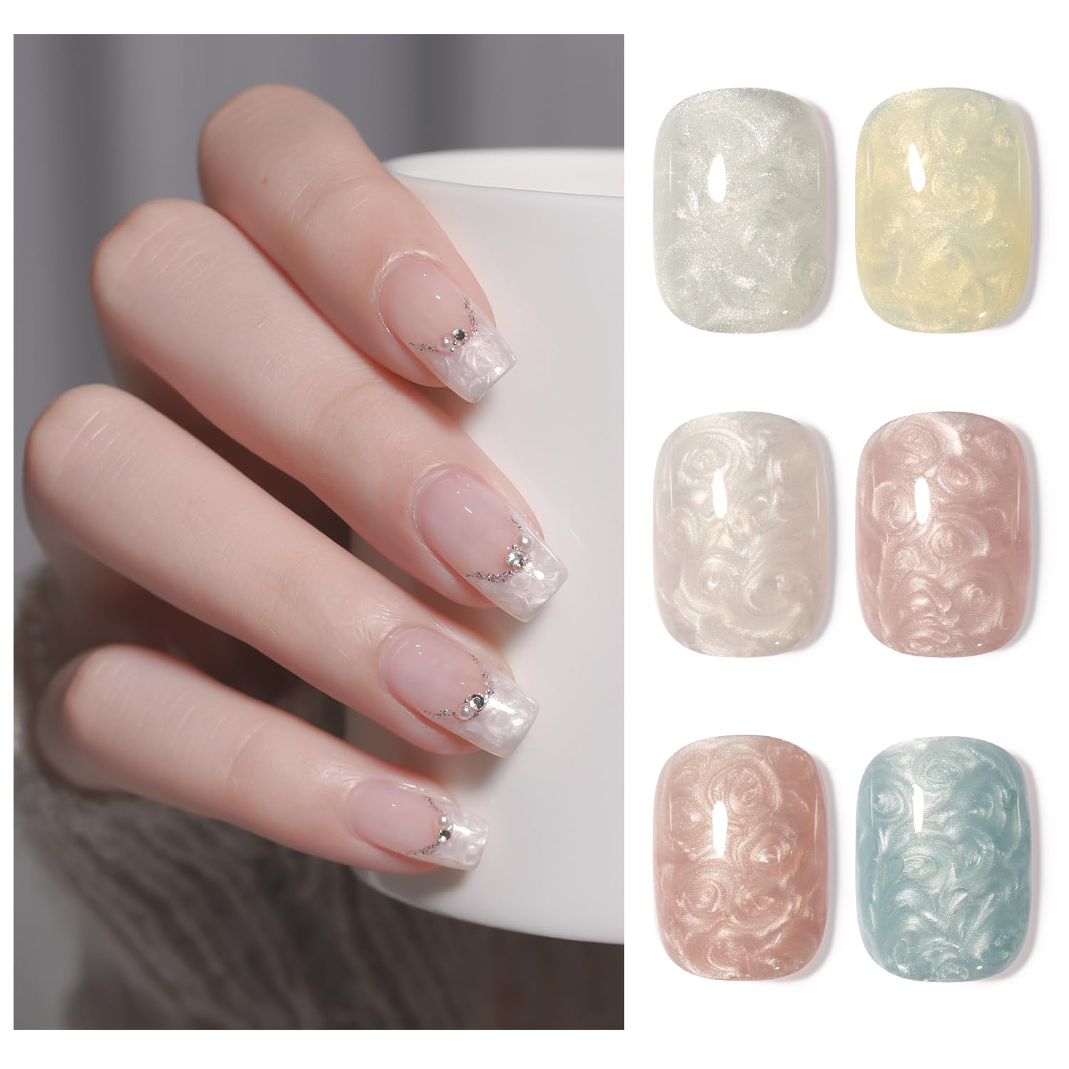GAOY Pearl Gel Nail Polish Set – 6 Mermaid Shimmer Colors, Baroque Pearl Finish