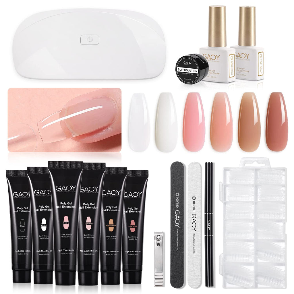 GAOY Poly Gel Nail Kit with UV Light Starter — 6 Colors, All-in-One DIY Builder Gel Set