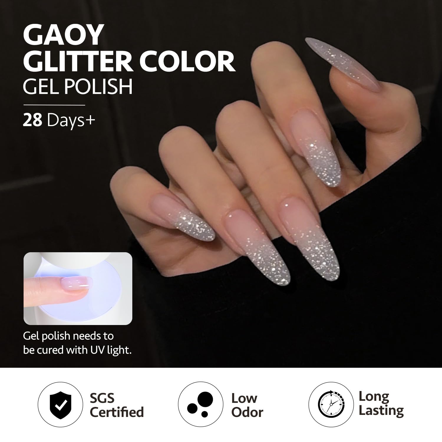 GAOY Reflective Glitter Gel Nail Polish Set – 6 Colors Pink Silver Purple Holographic Sparkle, Soak-Off UV Cure, Energetic Glow