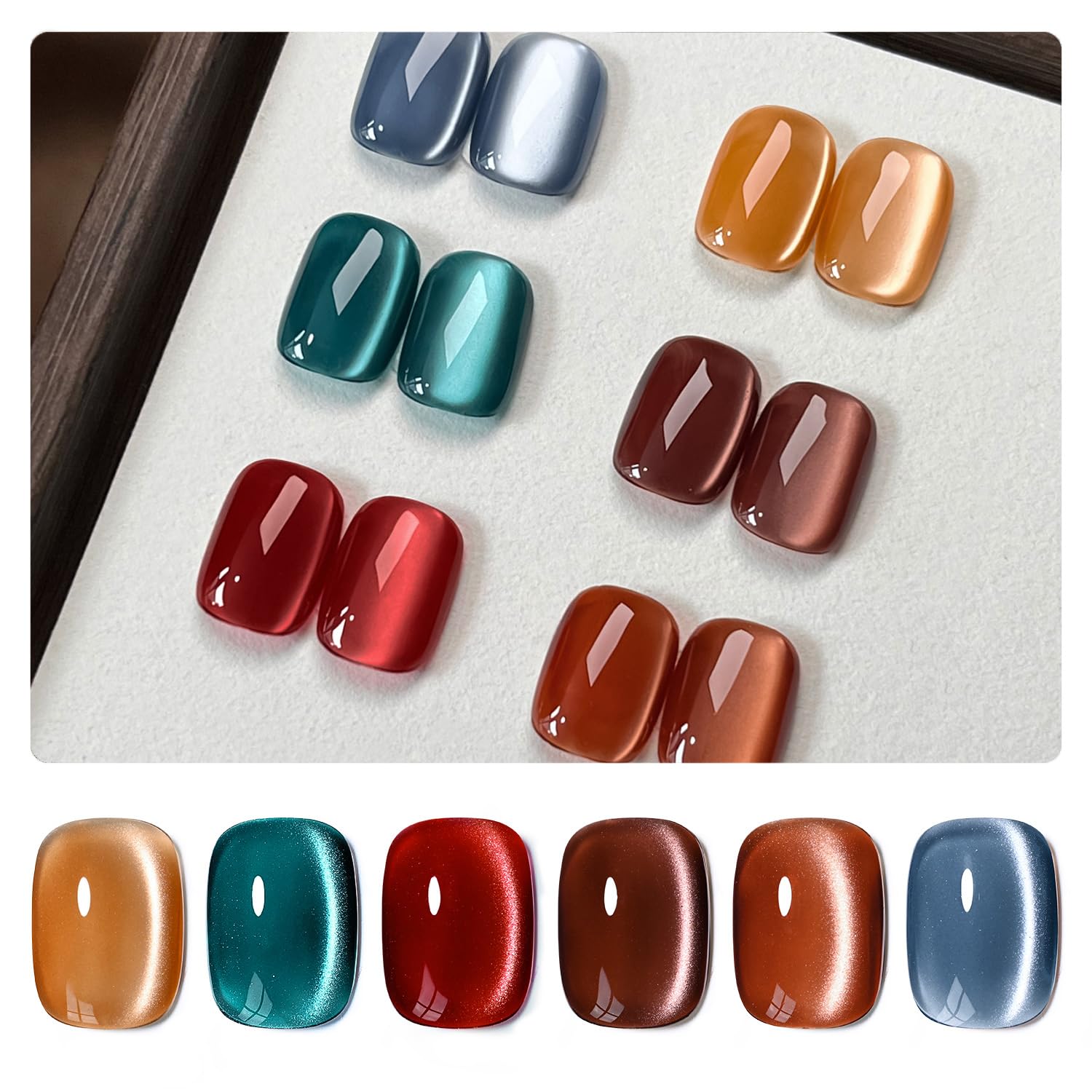 GAOY Silk Glitter Cat Eye Gel Polish Set with Magnet — 6 Colors for Home Manicure
