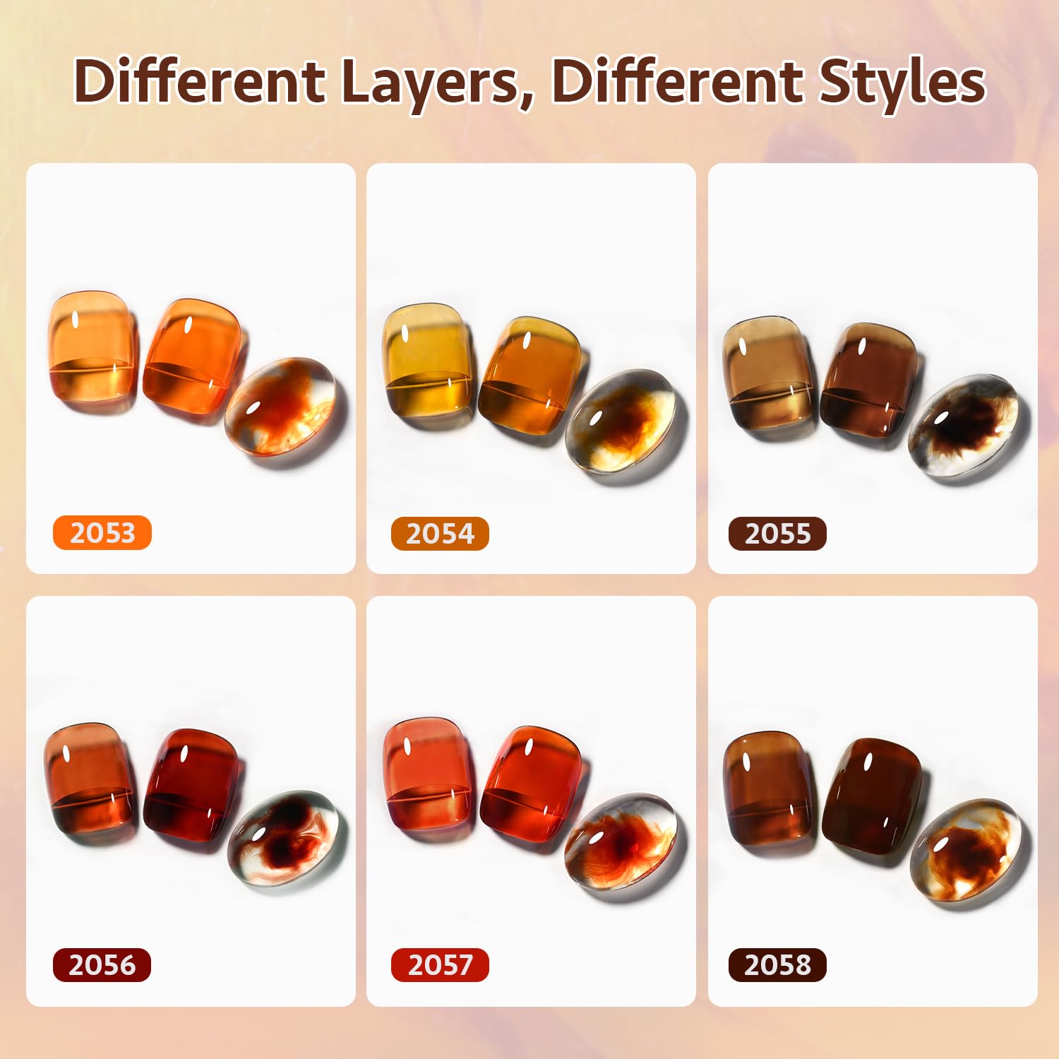 GAOY Jelly Tortoise Brown Gel Nail Polish Set – 6 Transparent Colors, UV Light Cure, Soak-Off, DIY at Home